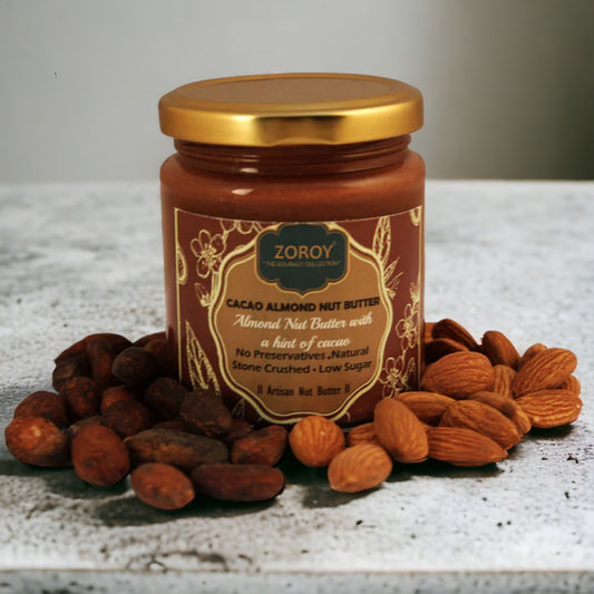ZOROY THE FINESSE Natural creamy Chocolate Almond butter | Organic sugar | organic cacao bean | High Protein | Healthy chocolate spread | Gluten Free | No preservatives | No emulsifier | 200 grams
