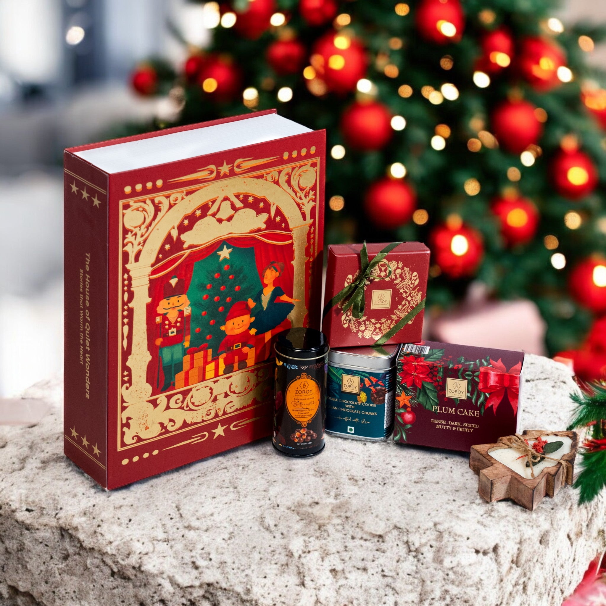 ZOROY The Fable Collectible Christmas Gift Hamper | Book-Shaped Keepsake Box with Plum Cake, Cookies, Chocolates, Nuts & Soy Candle | Premium, Secret Santa & Corporate Gifting