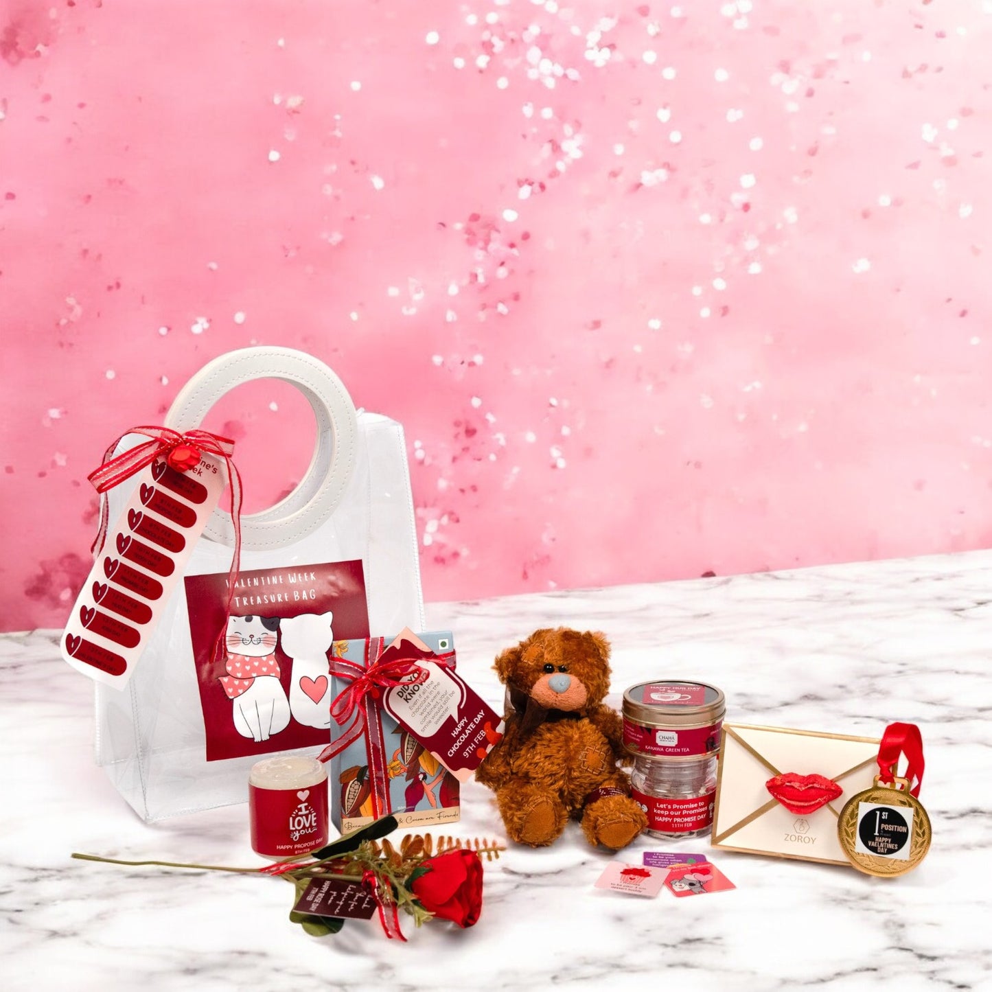 ZOROY Luxury Chocolate Valnetines Week Treasure Gift Bag | Rose Day | Propose day | Kiss day | teddy Day | Hug Day | Chocolate Day | Promise Day | Girlfriend | Boyfriend | Husband/ Wife |