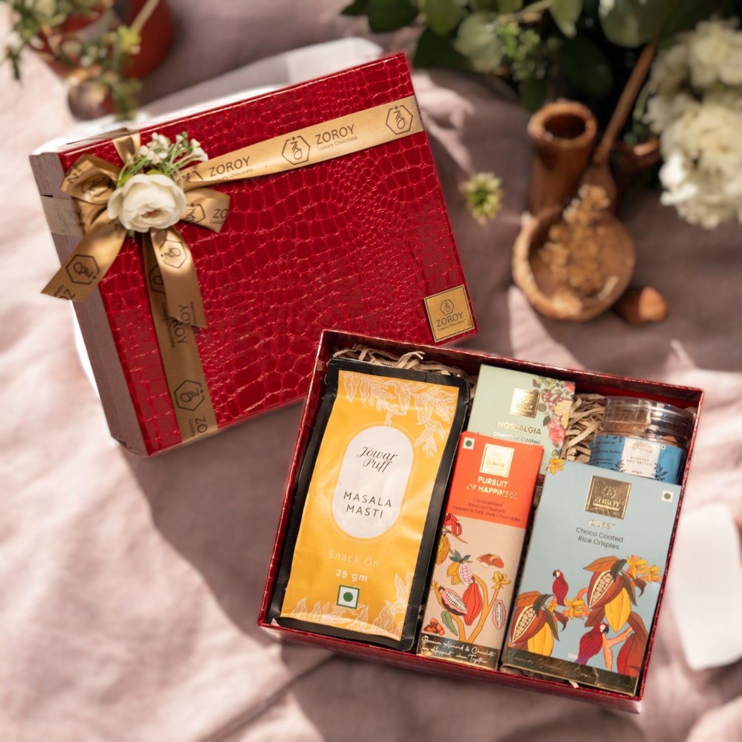 ZOROY Luxury Chocolate Anytime Leather Feel Contemporary Hamper | Snacks | Dry Fruits | Coated Cookies | Reusable Gift Box | Ideal Gift for Birthday, Anniversary, Corporate, House Warming, Wedding Diwali