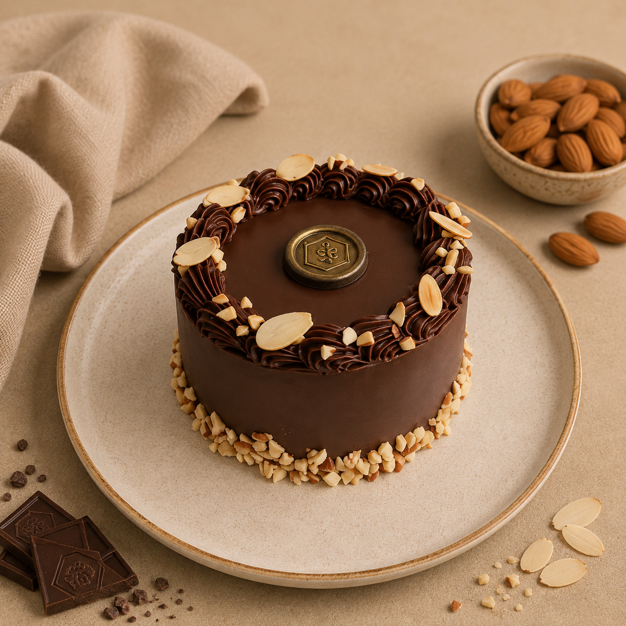 ZOROY Sugarfree Eggless Belgian Choco Almond Praline Bento cake - 300g