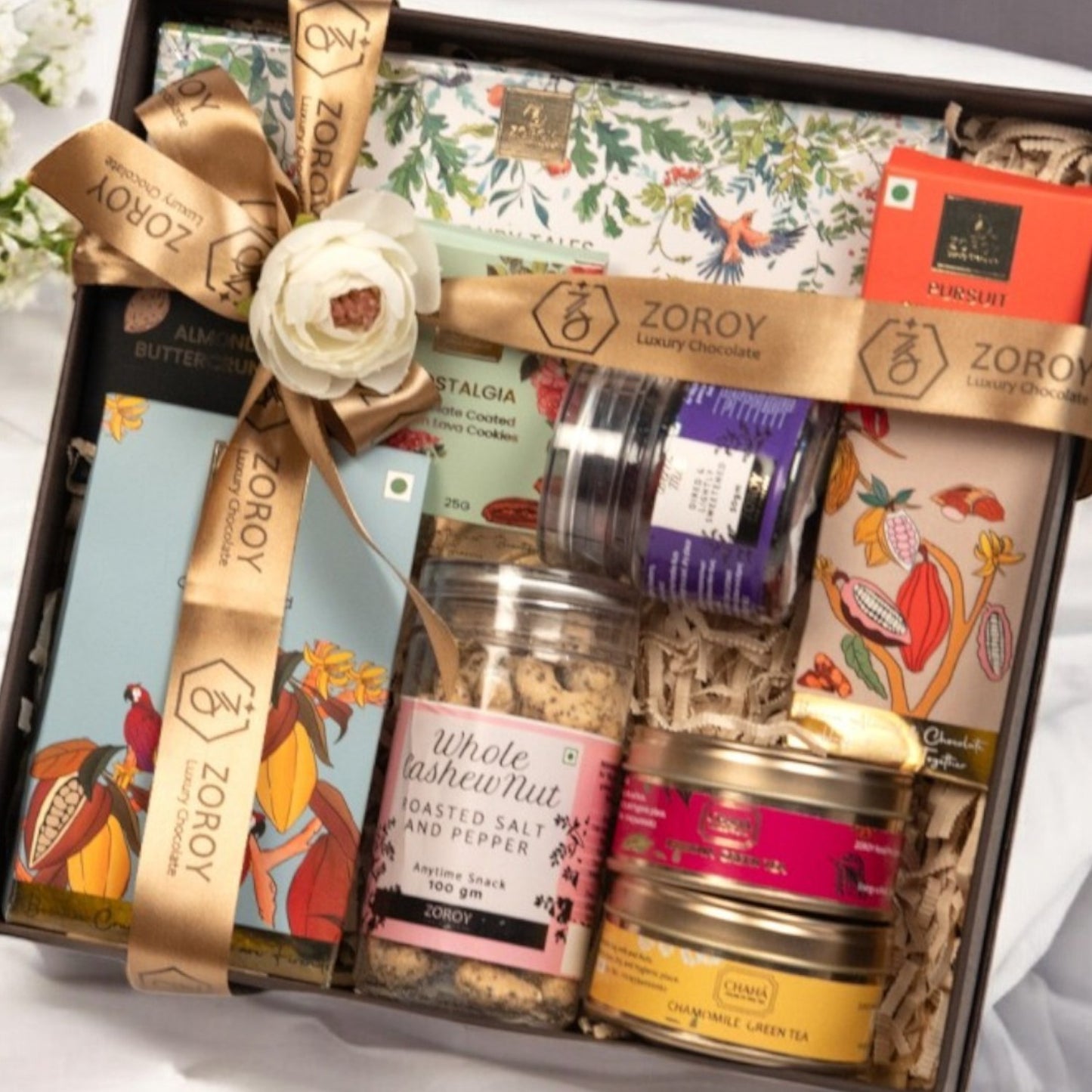 ZOROY Luxury Chocolate Anytime Elegant Treat Hamper | Combo Pack of Gourmet Dry Fruits , Mixed Dried Berries, Green Teas | Ideal Gift for Birthday, Anniversary, Corporate, House Warming, Wedding, Diwali