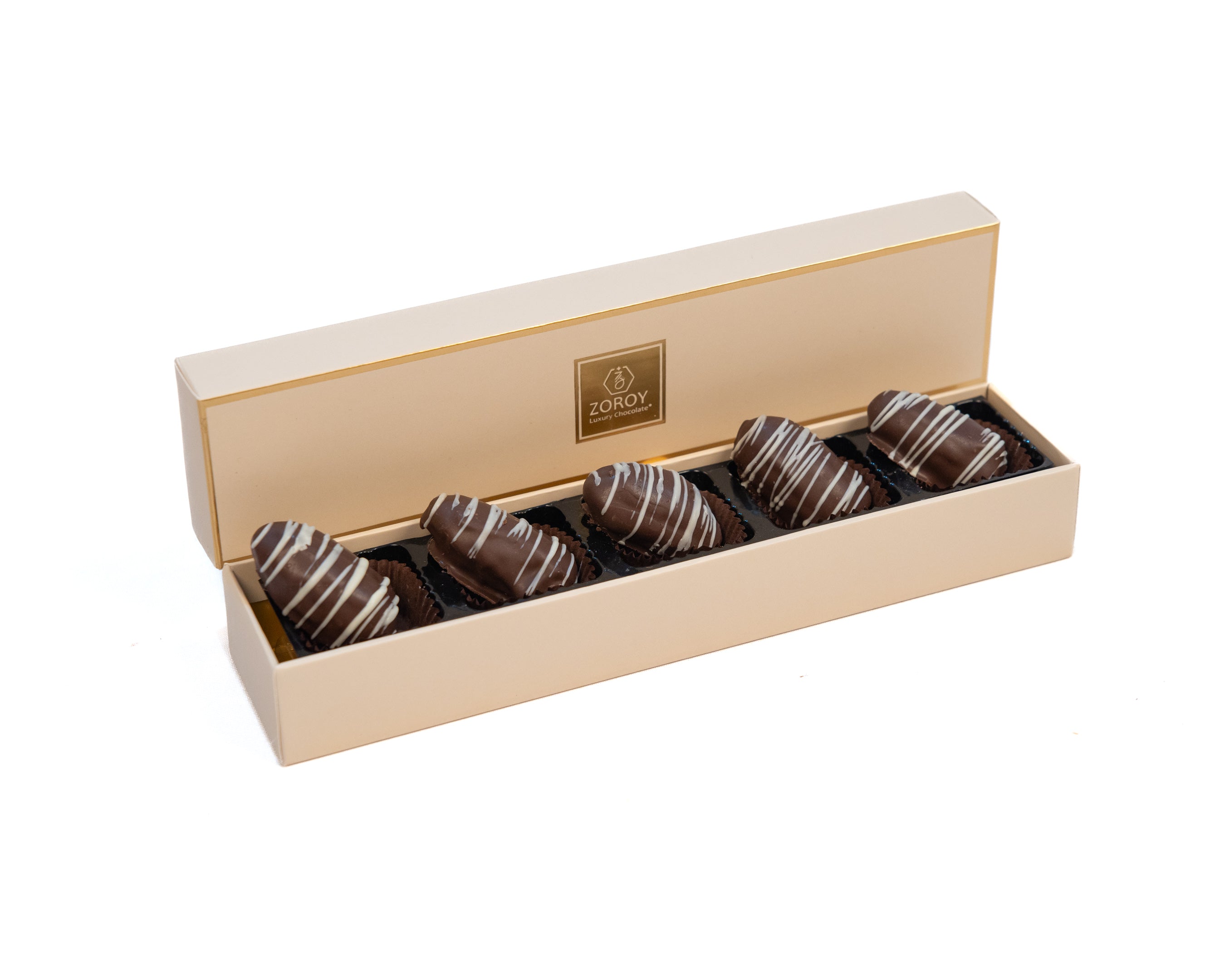 ZOROY Luxury Chocolate Almond-Stuffed Dates – Premium Dry Fruit Sweets | Healthy Gourmet Snack | Handcrafted Dates with Crunchy Almonds | Box of 5 |80G| Festive Gift for Diwali, Rakhi, Eid, Christmas