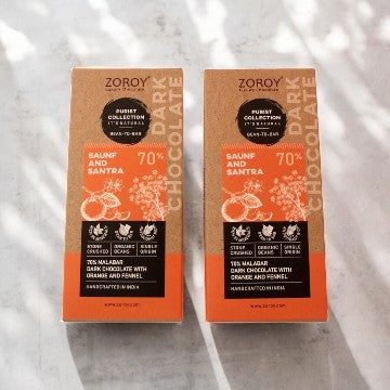 ZOROY Craft Purist Collection, Set of 2 70% Organic Bean Dark chocolate, with Saunf and Santra - 116gms