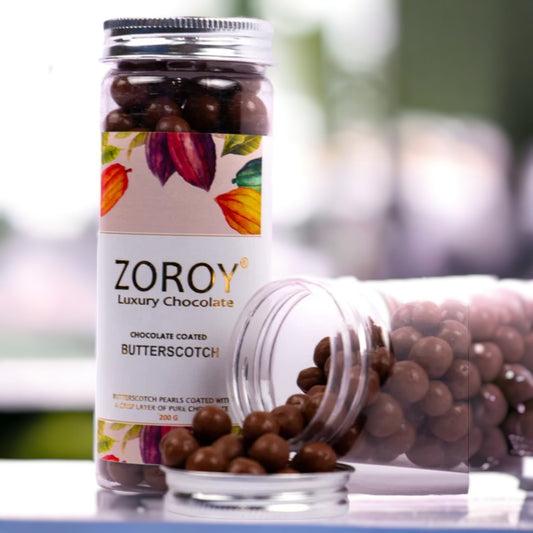 ZOROY Luxury Chocolate coated nuts | chocolate coated butterscotch | Panned nuts | Pure couverture | Airtight box | Gourmet chocolate gift box | 200 gms