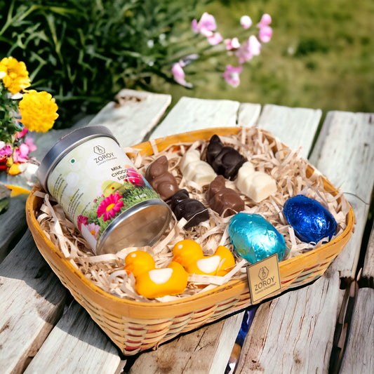 ZOROY Easter Special Square basket with ducks, egg's and bunnies Gift Hamper - 230 Gms