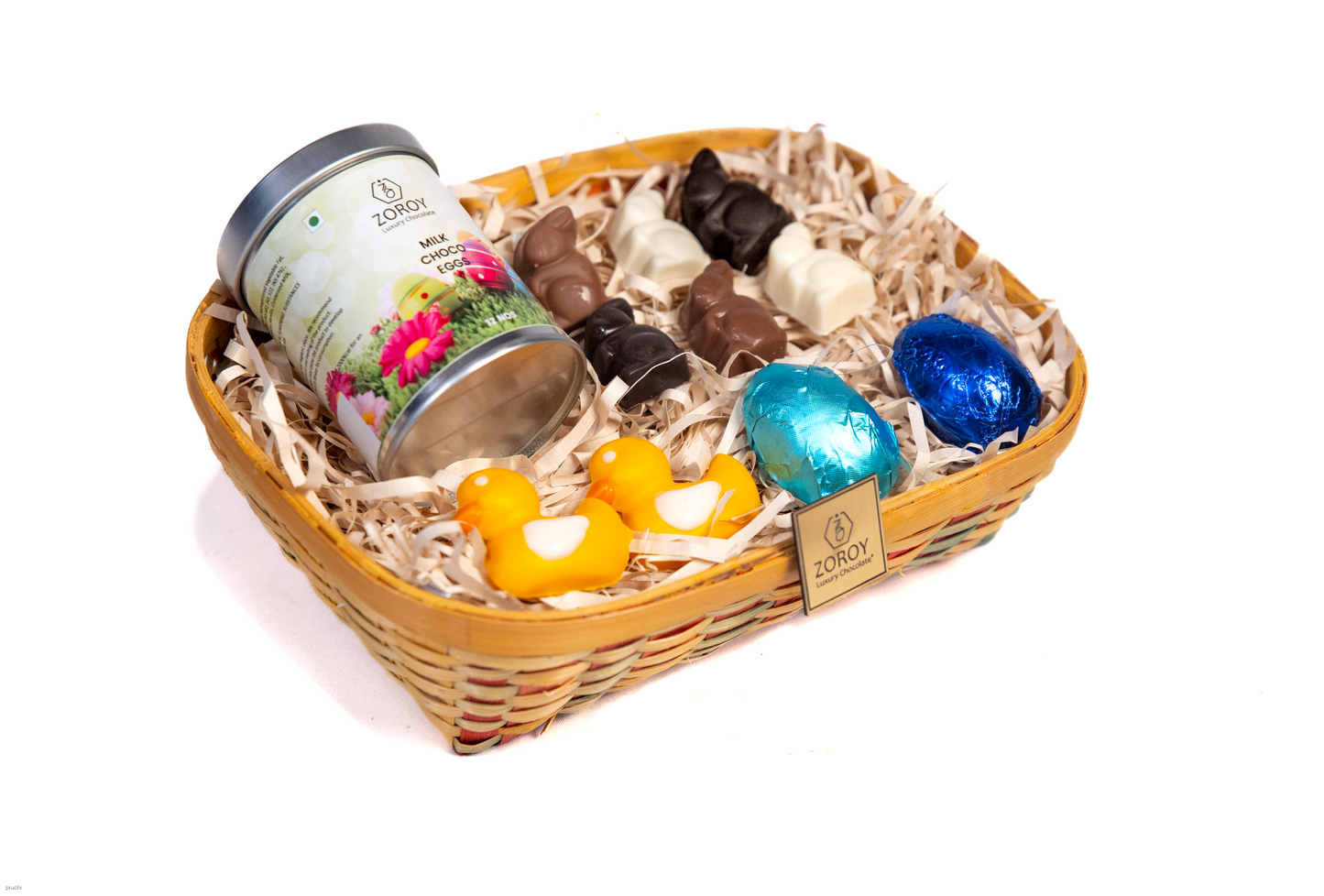 ZOROY Easter Special Square basket with ducks, egg's and bunnies Gift Hamper - 230 Gms