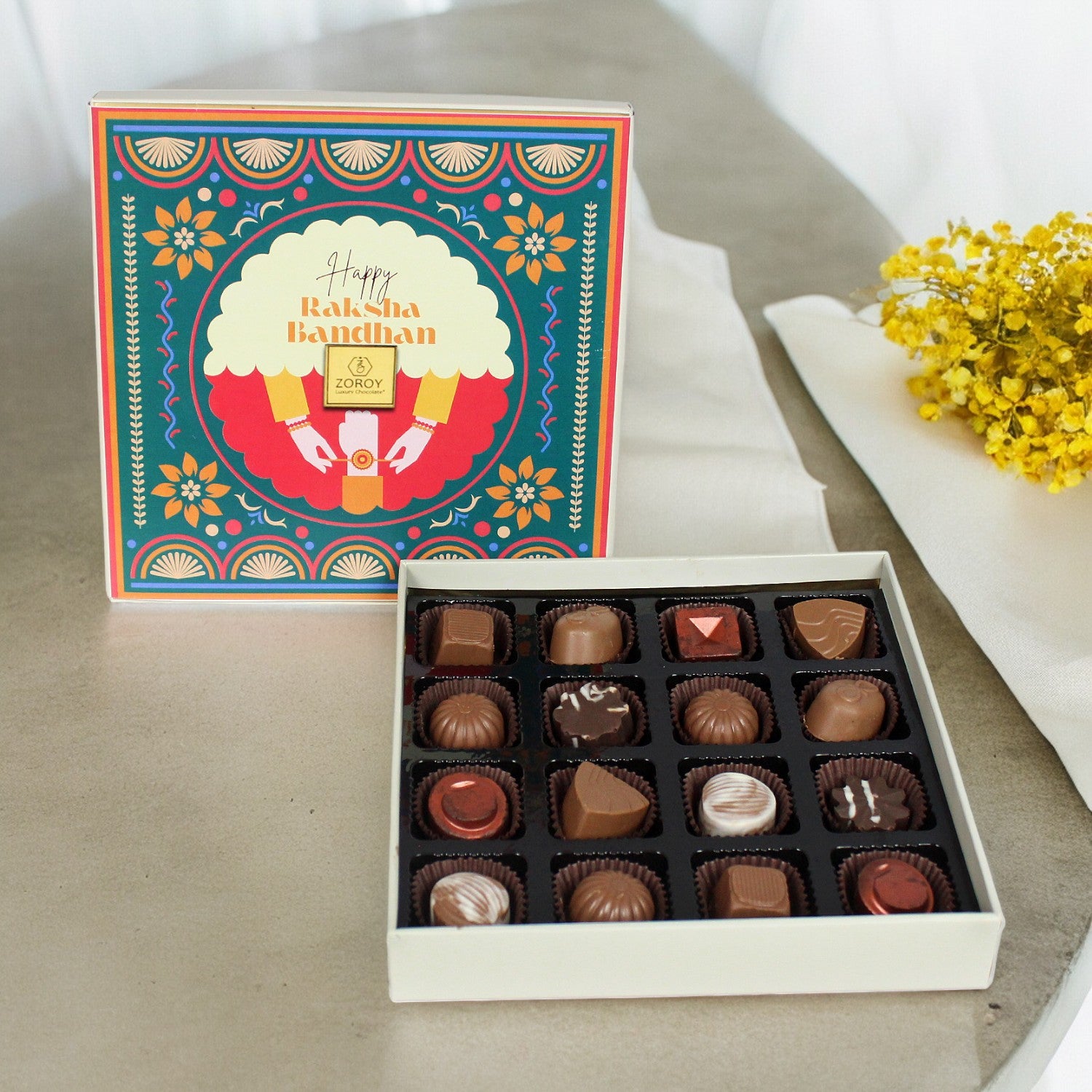 ZOROY Luxury Chocolate Rakhi Chocolate Gift for Brother | Rakhi message chocolate| Rakhi Gift for Brother and Bhabhi | Rakhi gift combo | rakhi chocolate pack | Contains Rakhi |16 nos