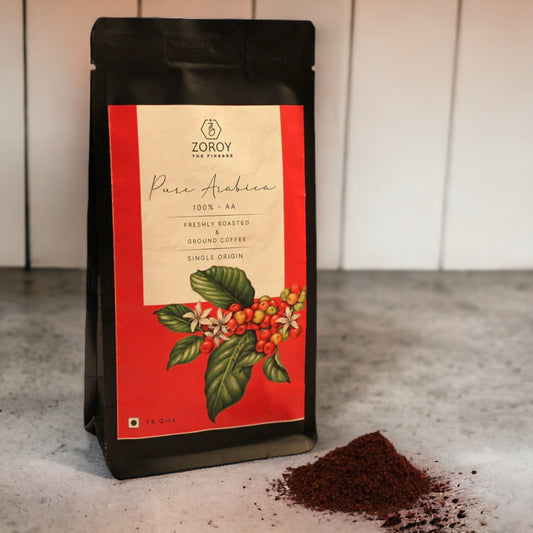 ZOROY THE FINESSE 100% Pure Arabica AA Coffee powder - Chikmanglur | Medium Dark Roast | Medium Grind | Black Coffee | South Indian Filter Press | French Press | No artificial flavors | 75 gms