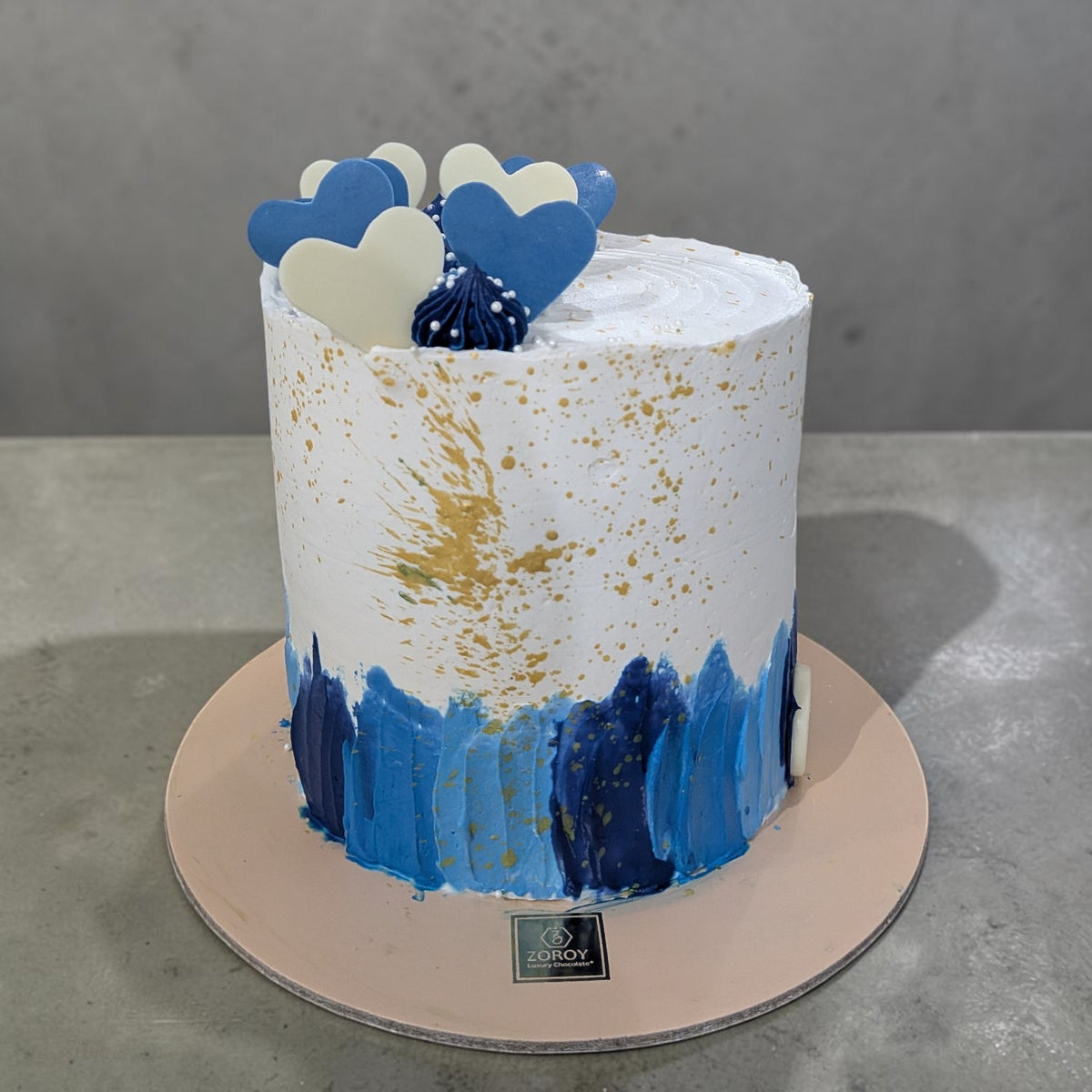 Blue & Gold Elegant Birthday Cake