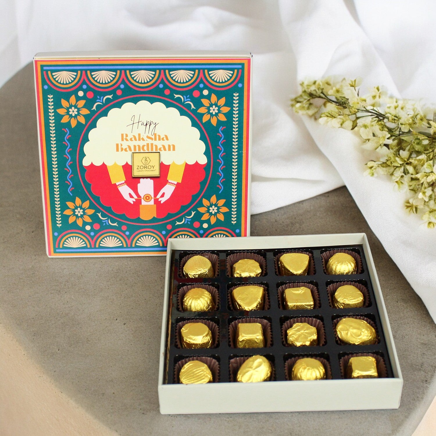 ZOROY Luxury Chocolate Rakhi Chocolate Gift for Brother | Rakhi message chocolate| Rakhi Gift for Brother and Bhabhi | Rakhi gift combo | rakhi chocolate pack | Contains Rakhi |16 nos