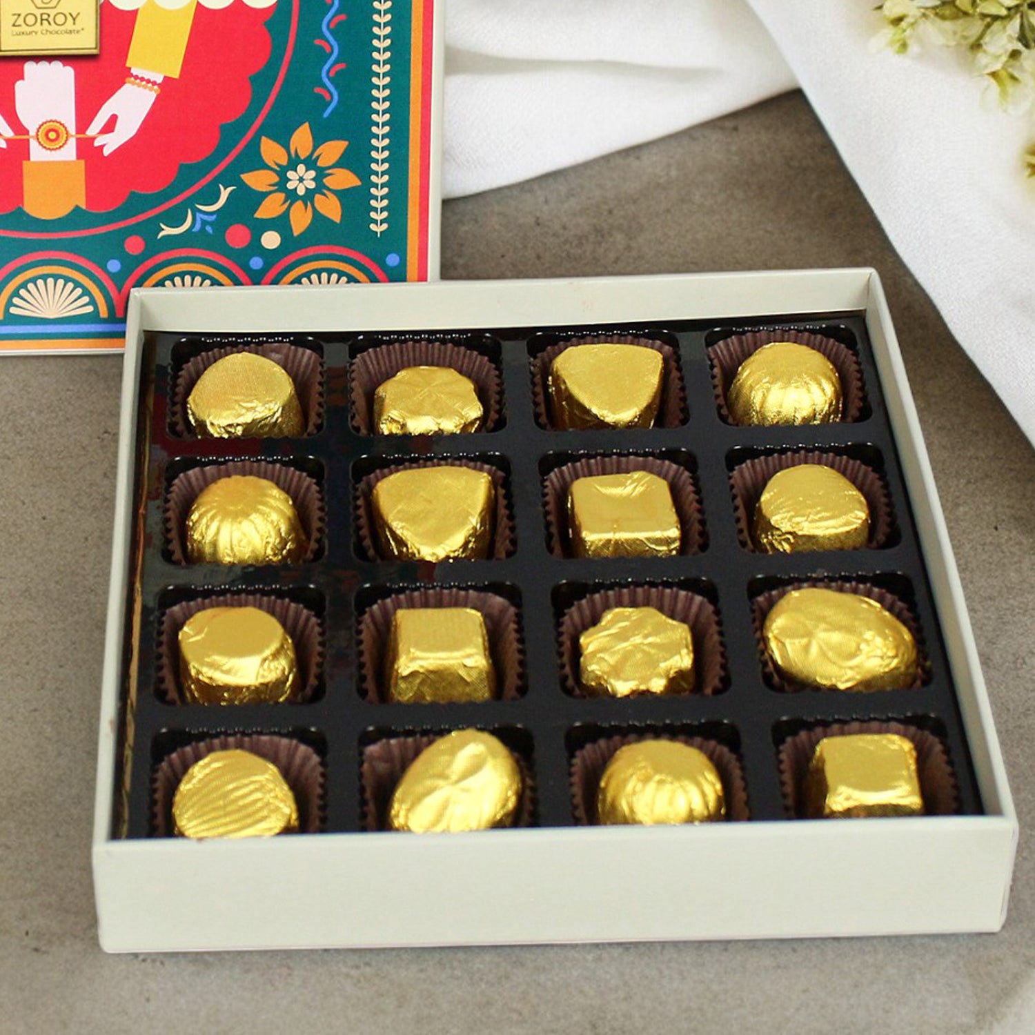 ZOROY Luxury Chocolate Rakhi Chocolate Gift for Brother | Rakhi message chocolate| Rakhi Gift for Brother and Bhabhi | Rakhi gift combo | rakhi chocolate pack | Contains Rakhi |16 nos