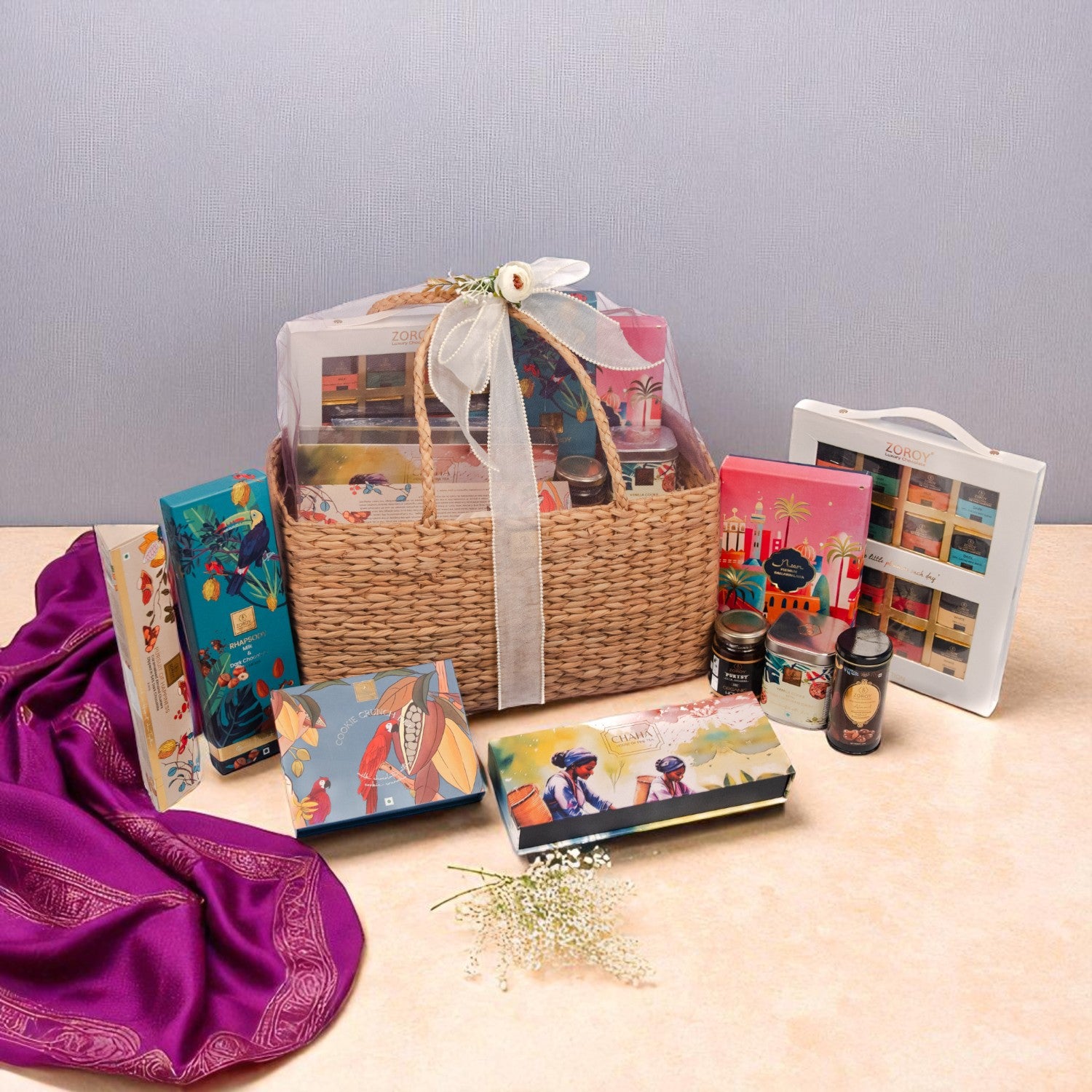 ZOROY Weed Basketry Large Boat Hamper – Gourmet Chocolates, Cookies, Honey, Ceramic and cork Mug | Diwali, Birthday, Corporate, New Year, Christmas, Anniversary Gift
