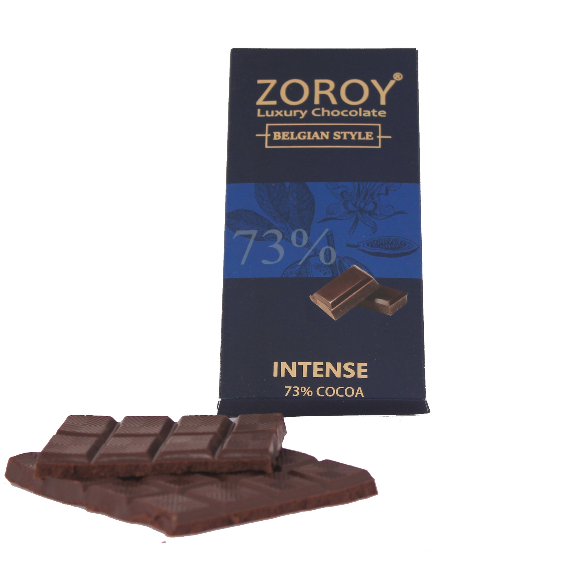 ZOROY LUXURY CHOCOLATE Pure Couverture 73% Intense Dark chocolate bar