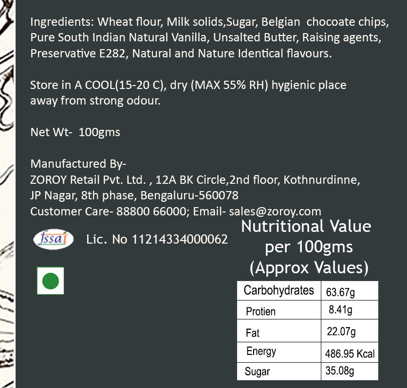 ZOROY THE FINESSE Belgian Chocolate chip cookies Double chocolate with Belgian Chocolate chunk cookies | Vanilla and Chocolate chip cookies | Handcrafted cookies | Eggless cookies | Set of 2 | 200gms