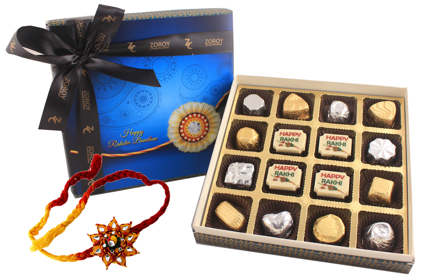 ZOROY Luxury Chocolate Rakhi Chocolate Gift for Brother | Rakhi message chocolate| Rakhi Gift for Brother and Bhabhi | Rakhi gift combo | rakhi chocolate pack | Contains Rakhi |16 nos