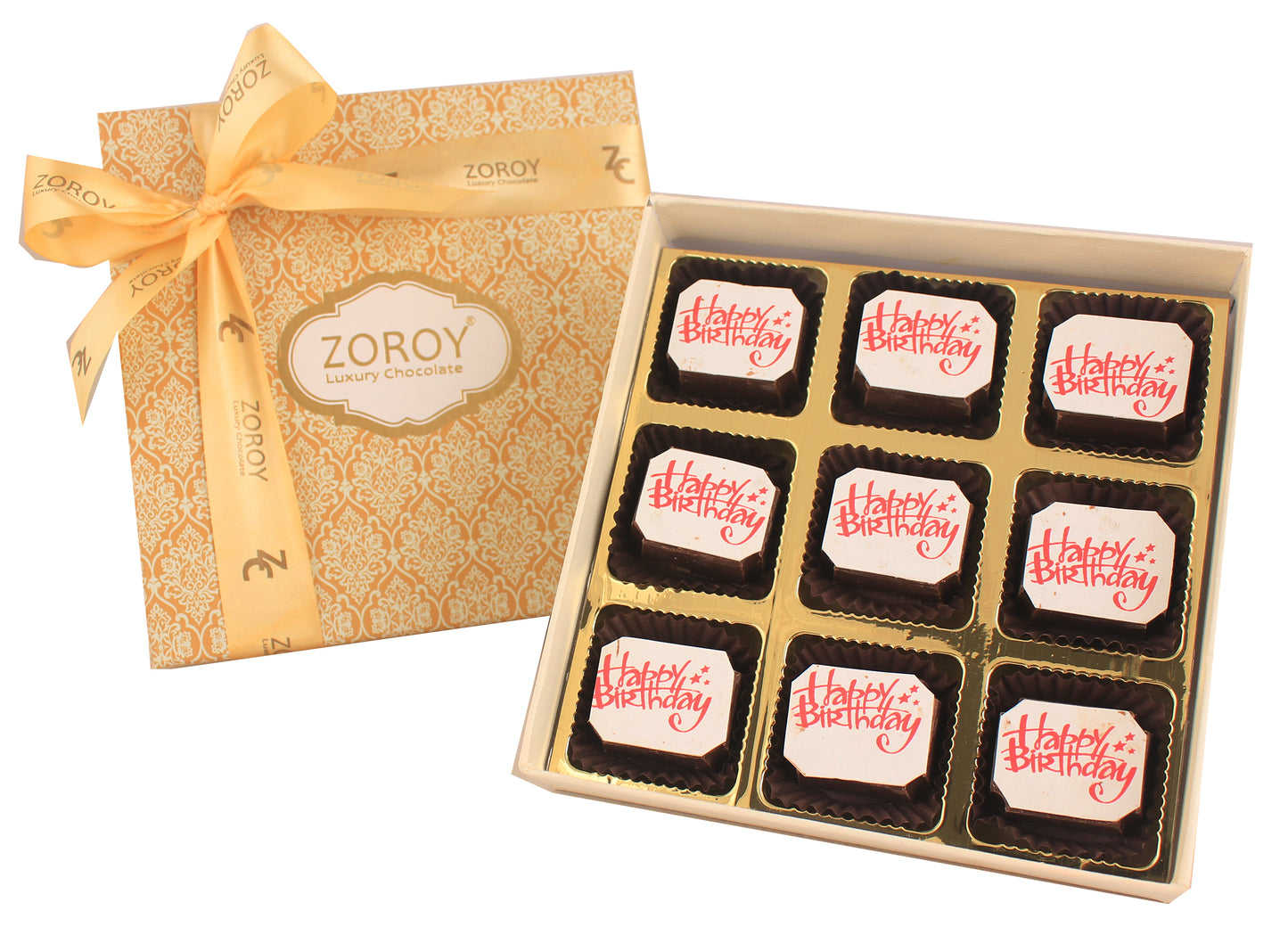 ZOROY Birthday Gift box of 9 Happy Birthday milk and white chocolate