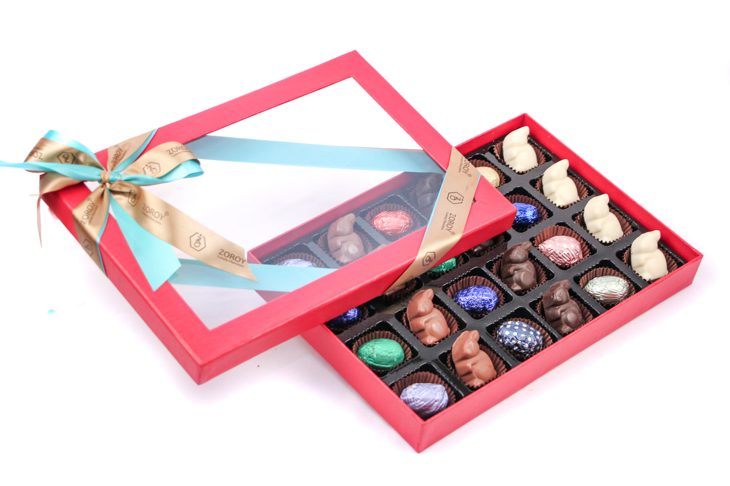 ZOROY Assorted Easter Eggs and rabbits, Bunny's Chocolate Gift Box 24 pcs - 265 Gms