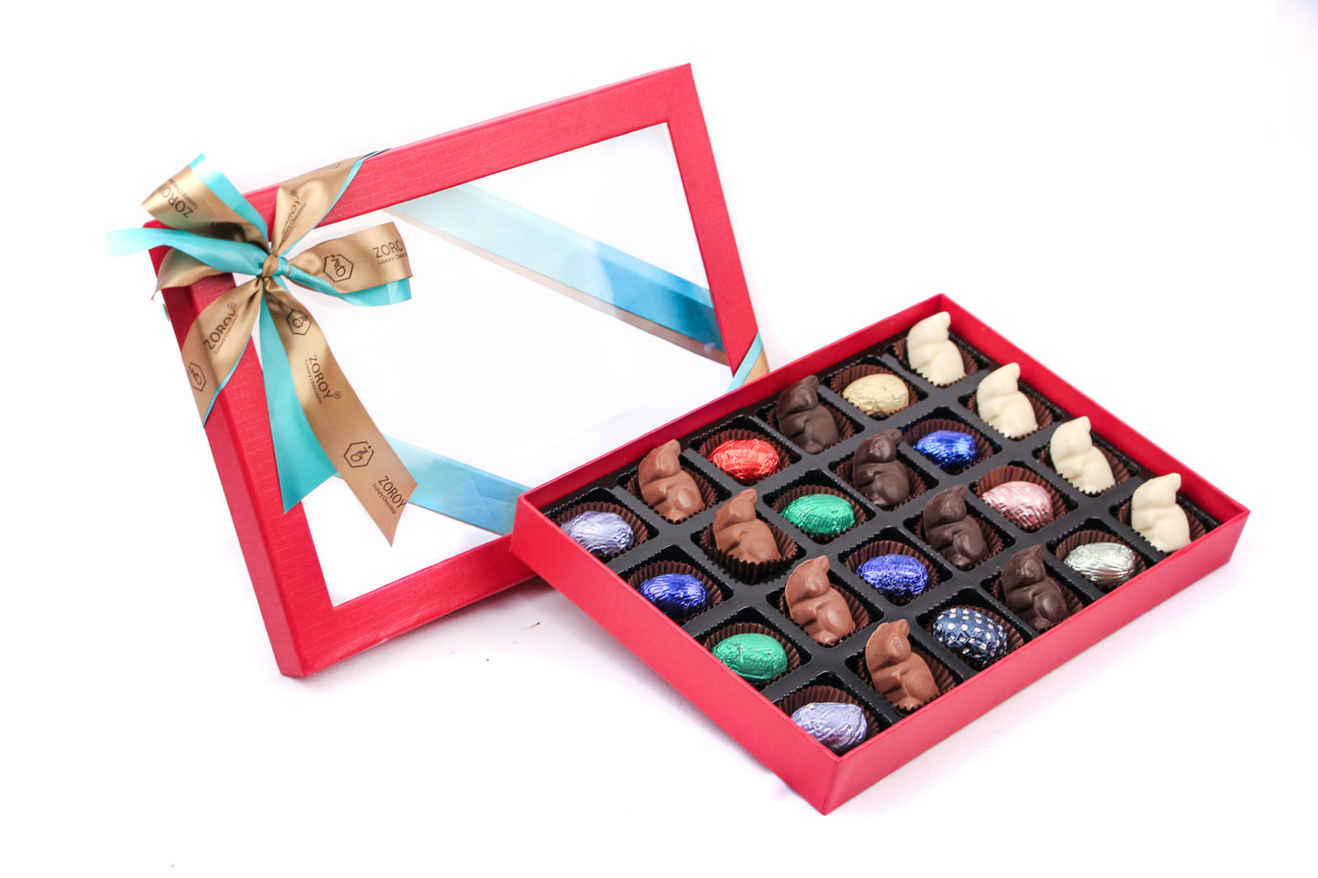ZOROY Assorted Easter Eggs and rabbits, Bunny's Chocolate Gift Box 24 pcs - 265 Gms
