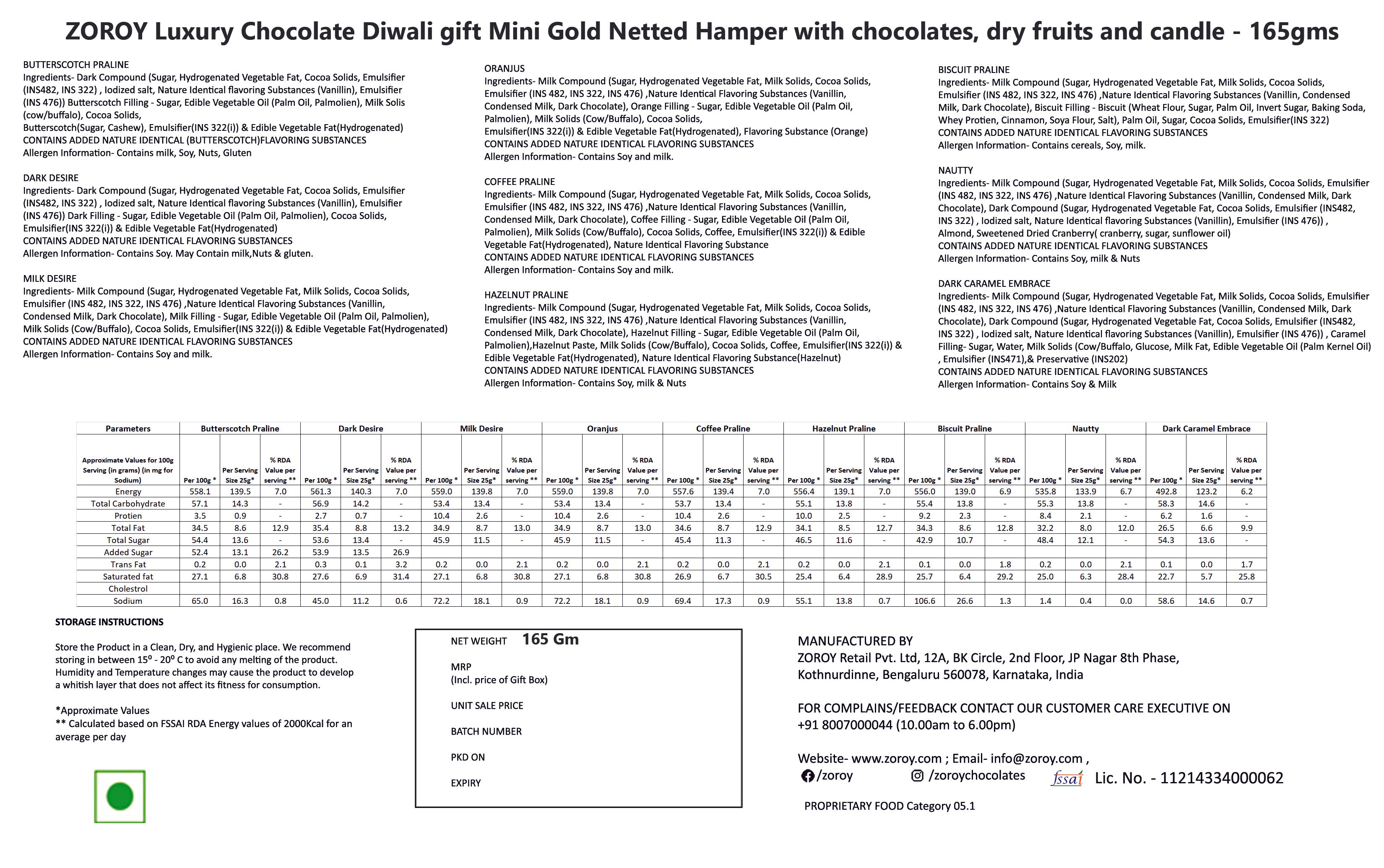 ZOROY Mini Gold Netted Hamper with chocolates, dry fruits and candle