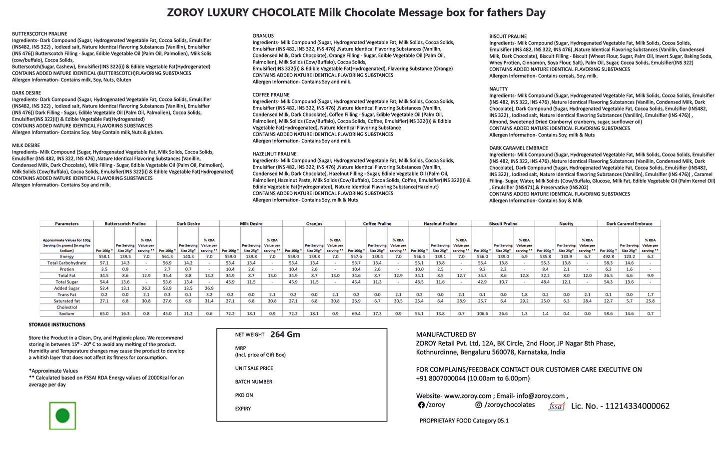 ZOROY Milk Chocolate Message box for fathers Day