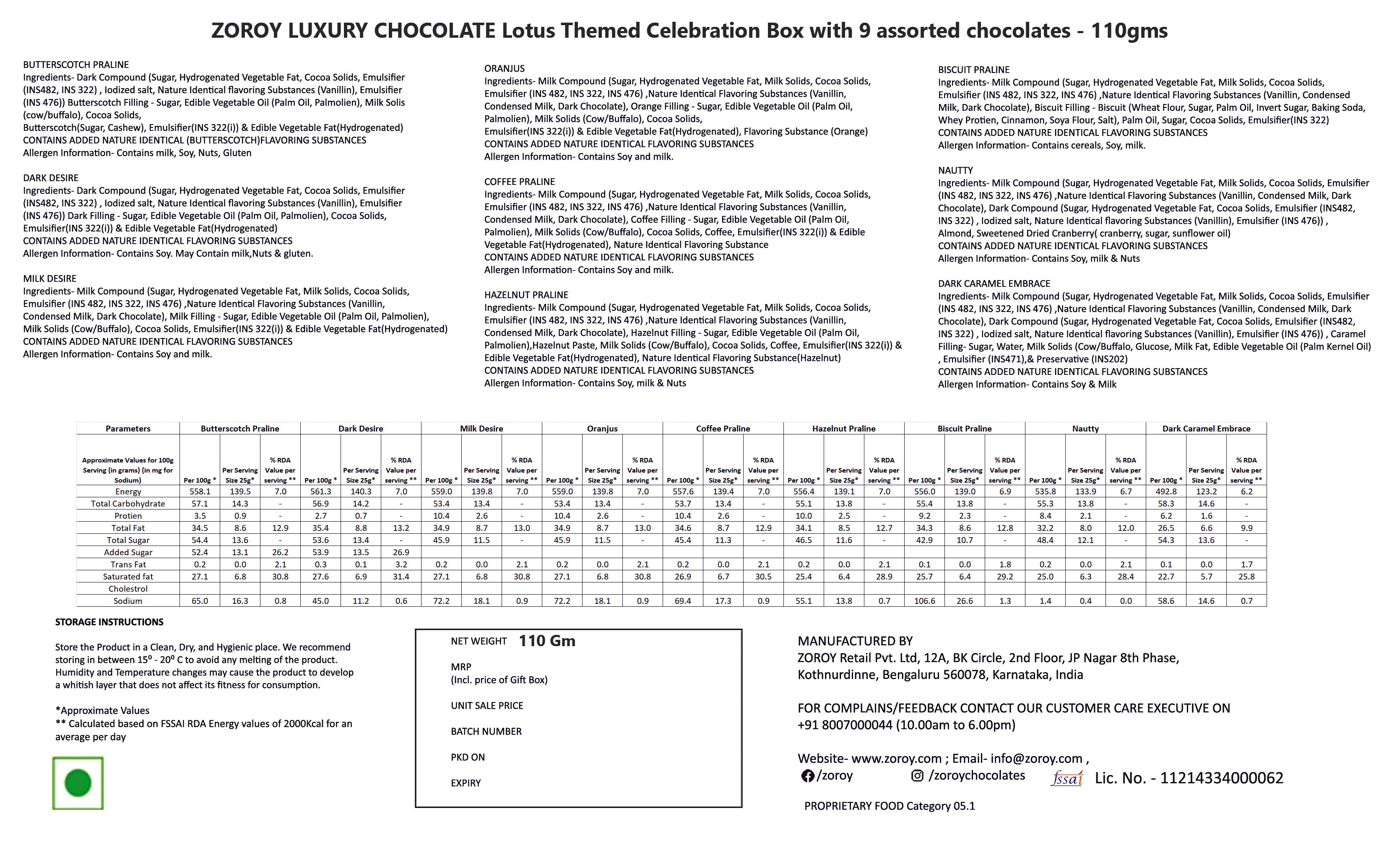 ZOROY Lotus Themed Celebration Box with 9 Assorted Delite chocolates Gift Pack ( 99 Gms) - ZOROY