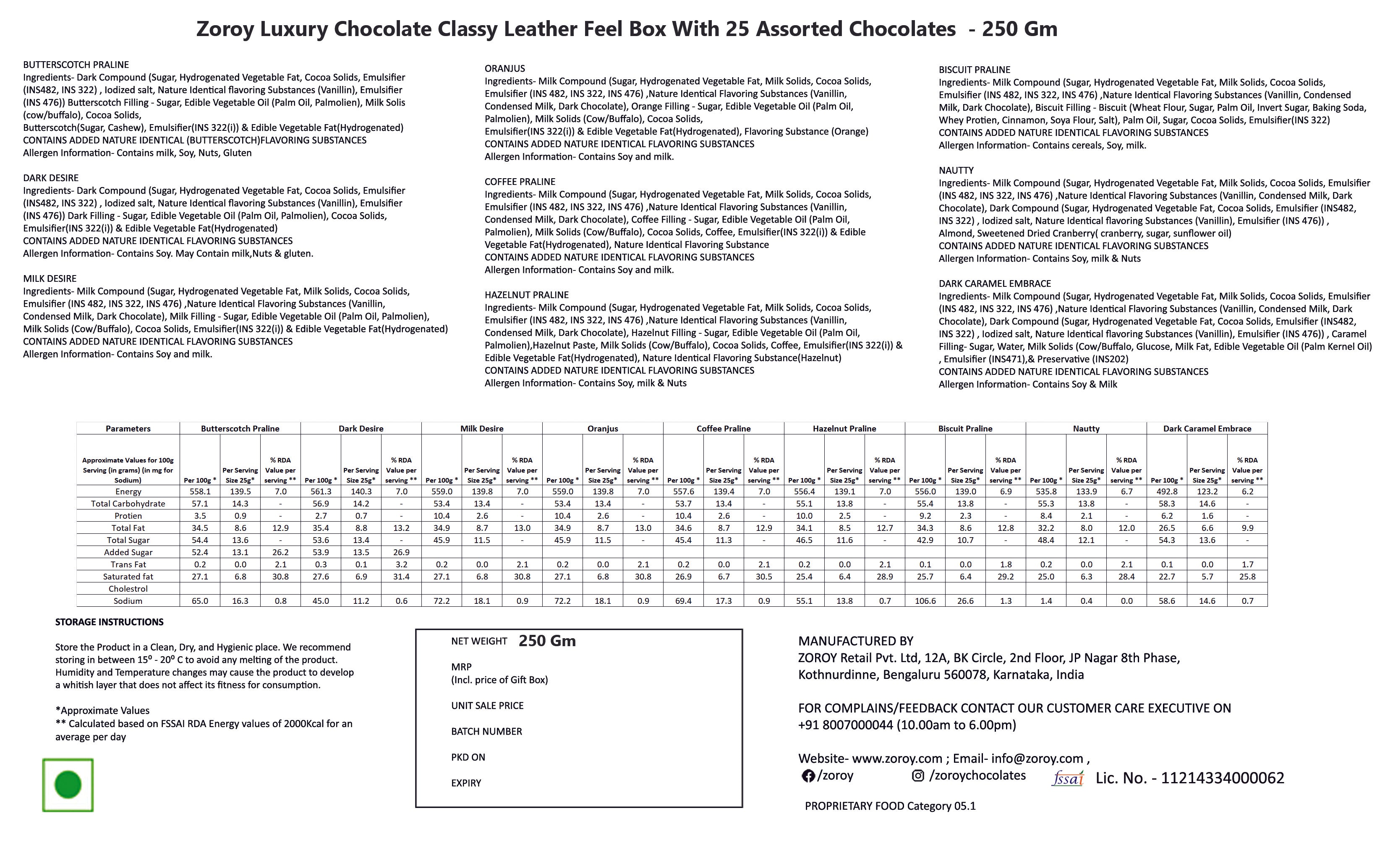 ZOROY Classy Leather feel elegant box with 25 assorted Delite Gift Box (275 Gms) - ZOROY