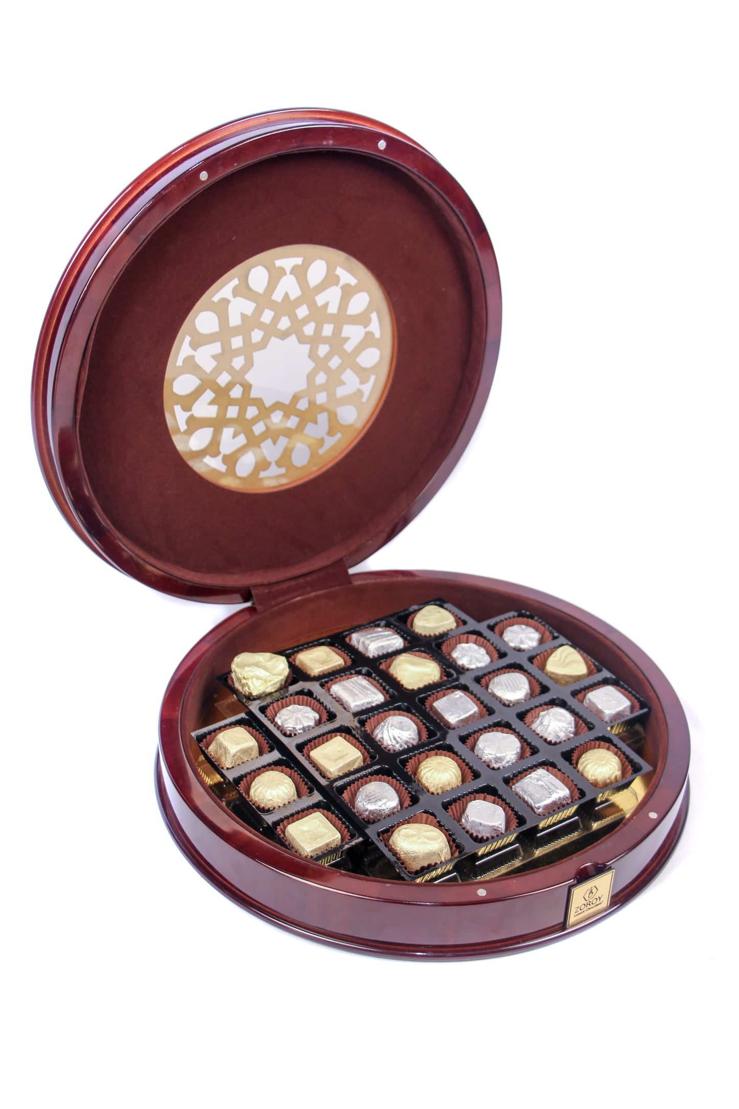 ZOROY Extravagant pure wood round box with 28 chocolates