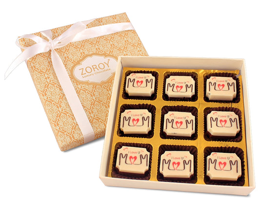 Mothers Day day Gift box of 9 I love you mom milk and white chocolate