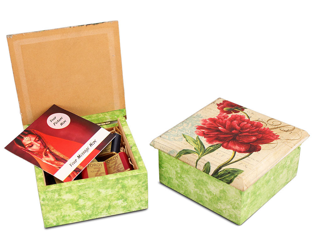 ZOROY Personalized Wooden hand crafted box with 10 chocolate pralines.