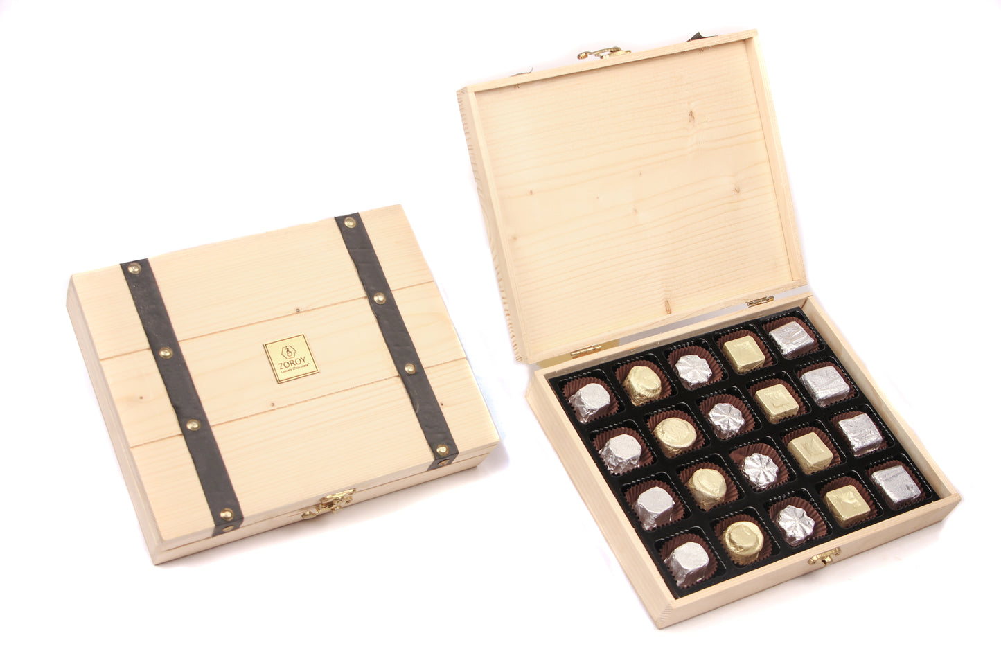 ZOROY Pine Wood Box with 20 Assorted Delite chocolates