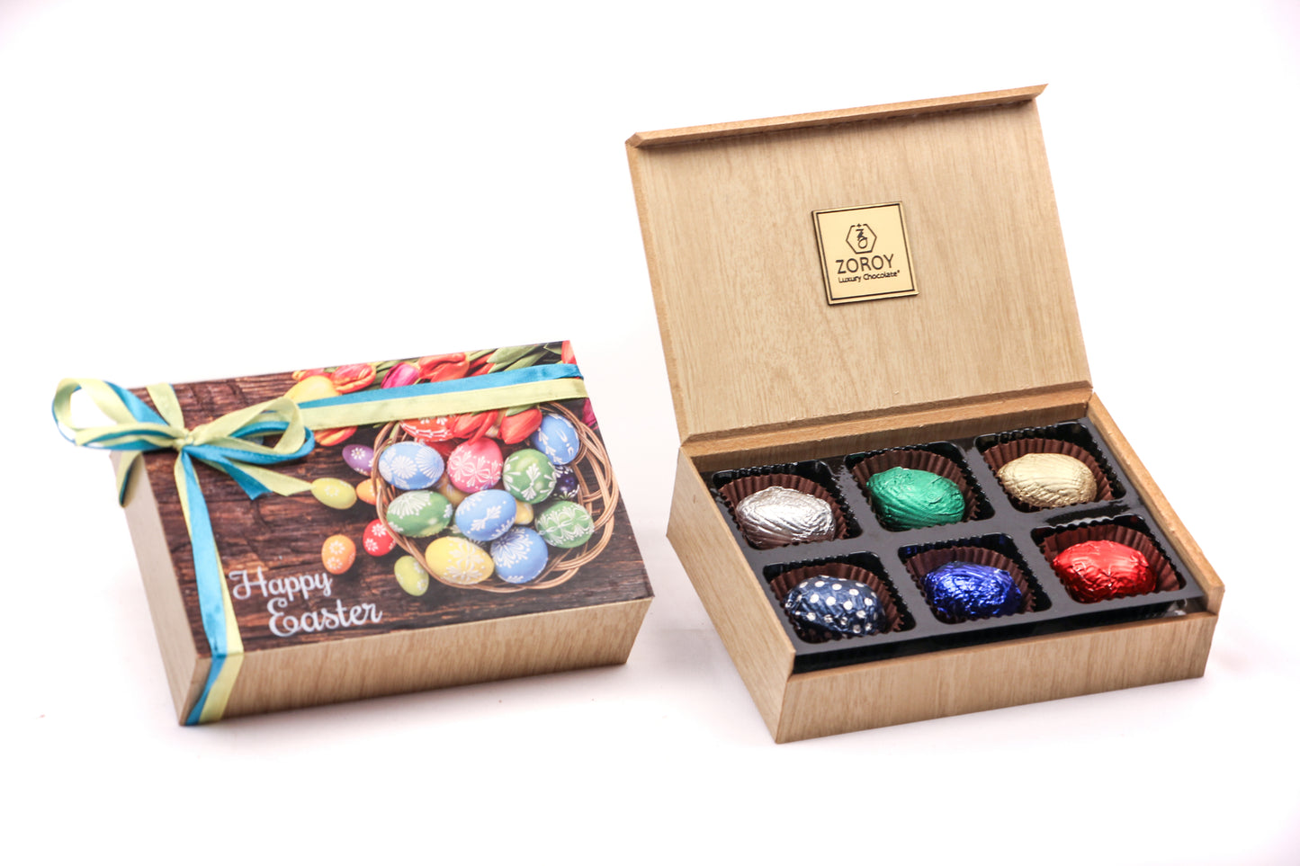 ZOROY Easter Message Wooden Box of 6 chocolate Eggs Gift Box - 66 Gms