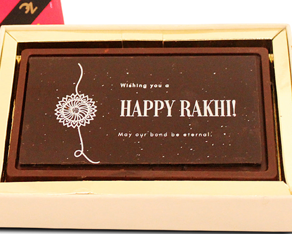 ZOROY Luxury Chocolate Rakhi Gift Brother Sister | Happy Rakhi chocolate | Roasted almonds | Personalised Message chocolate | Rakhi gift combo | Rakshabandhan gift | Complimentary Rakhi | 80 gms