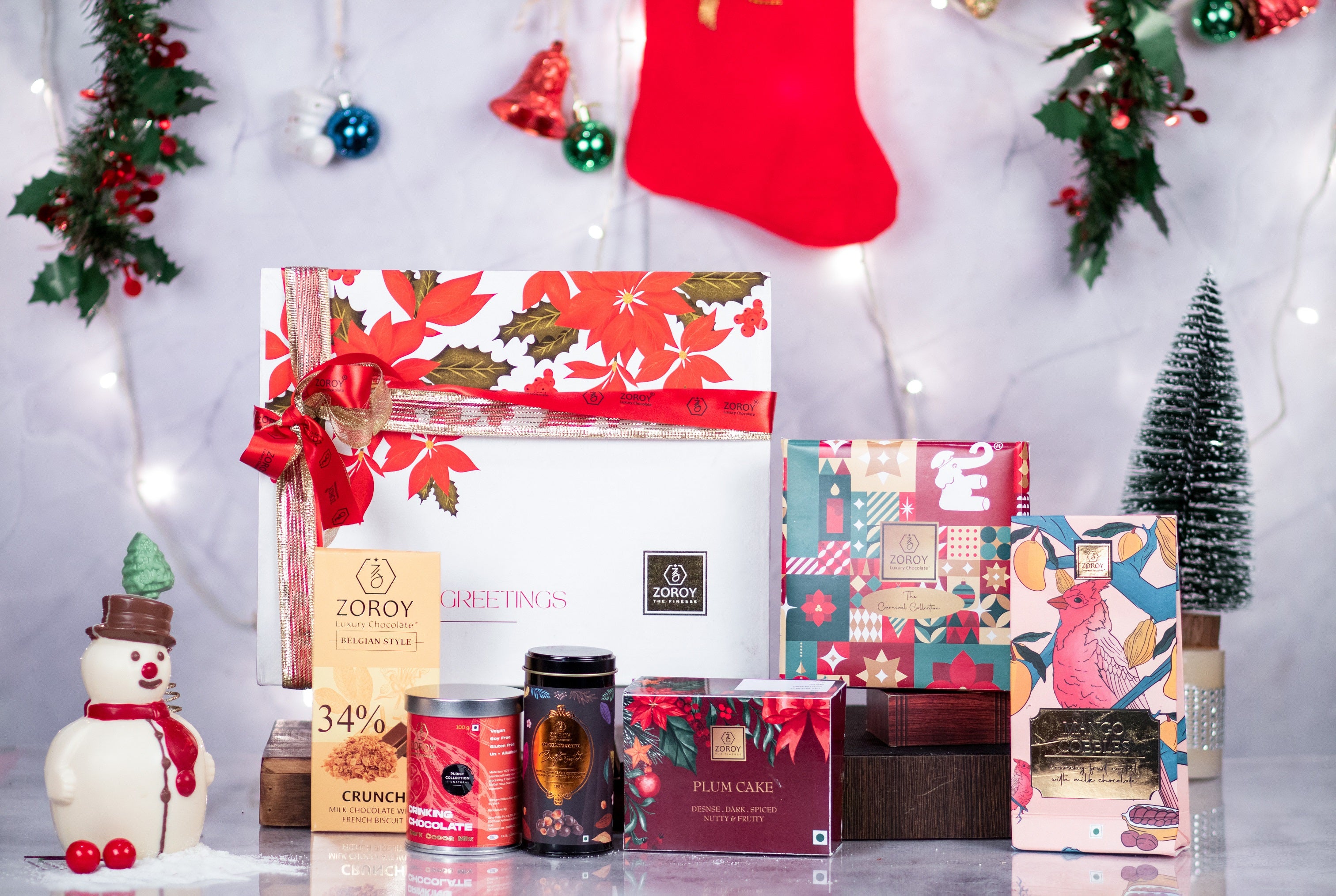 ZOROY LUXURY CHOCOLATE Season Special Floral Gift Hamper Box for Corporate diwali christmas rakhi valentine X Mas Festive Celebration Weeding Premium natural drinking chocolate Plum cake cookies Box