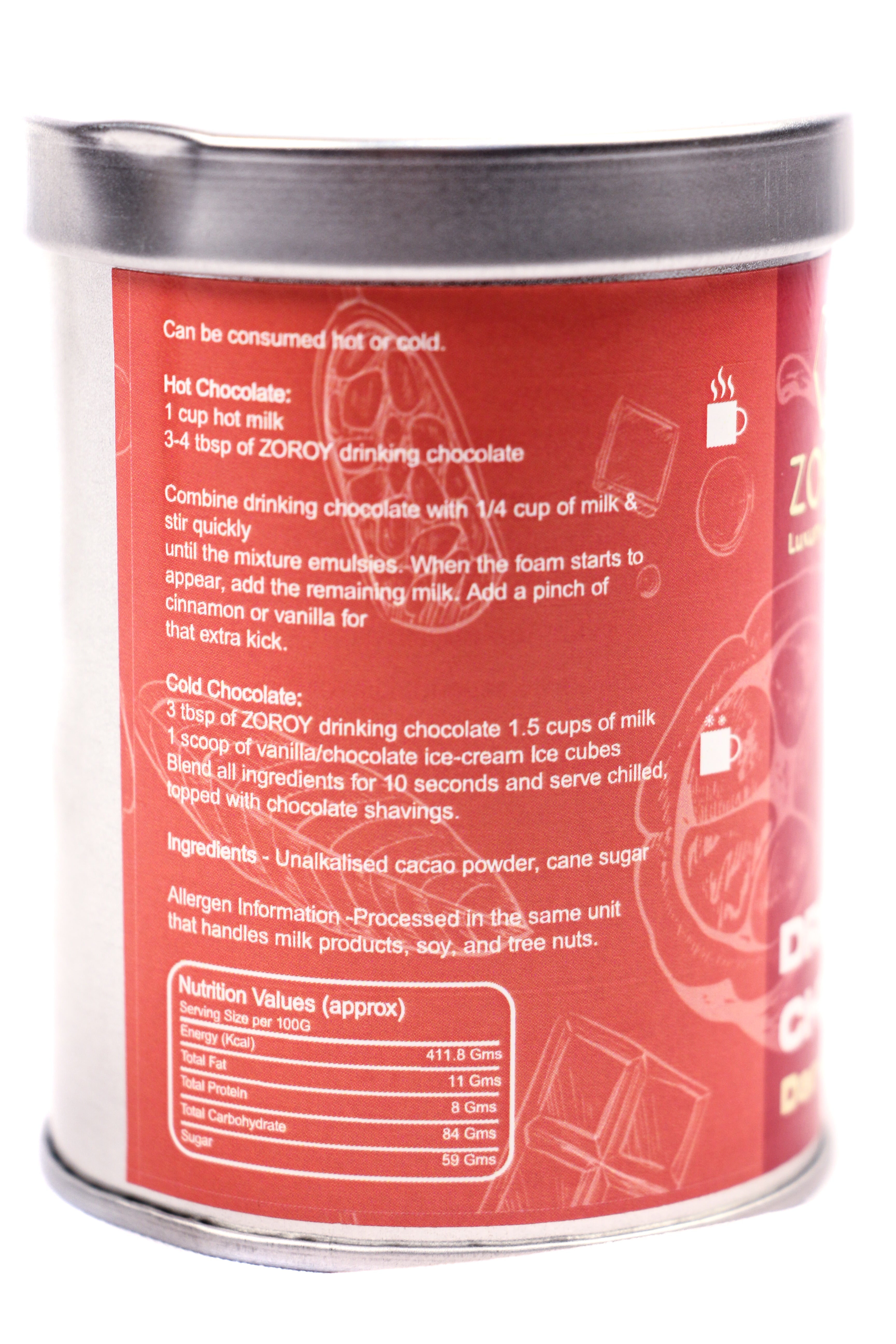 ZOROY Luxury Chocolate Drinking Chocolate Cocoa Powder | Vegan Dark Chocolate Drinking Powder Mix | Unalkalised and Gluten Free | Natural Coco Powder 100 Gms