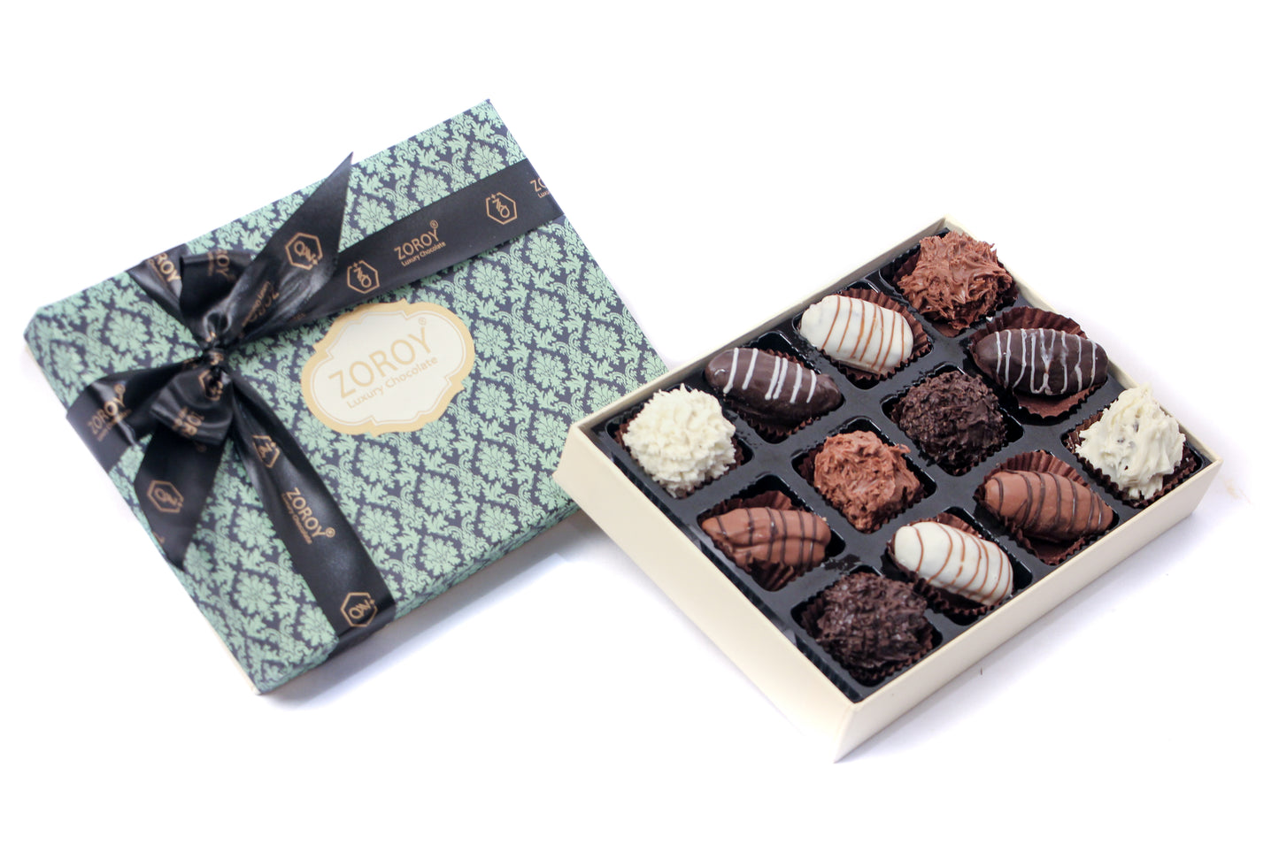ZOROY EID & Ramadan Box of 12 Dates wit Chocolates, Almond & Dry fruit Chocolate Balls - 160 Gms