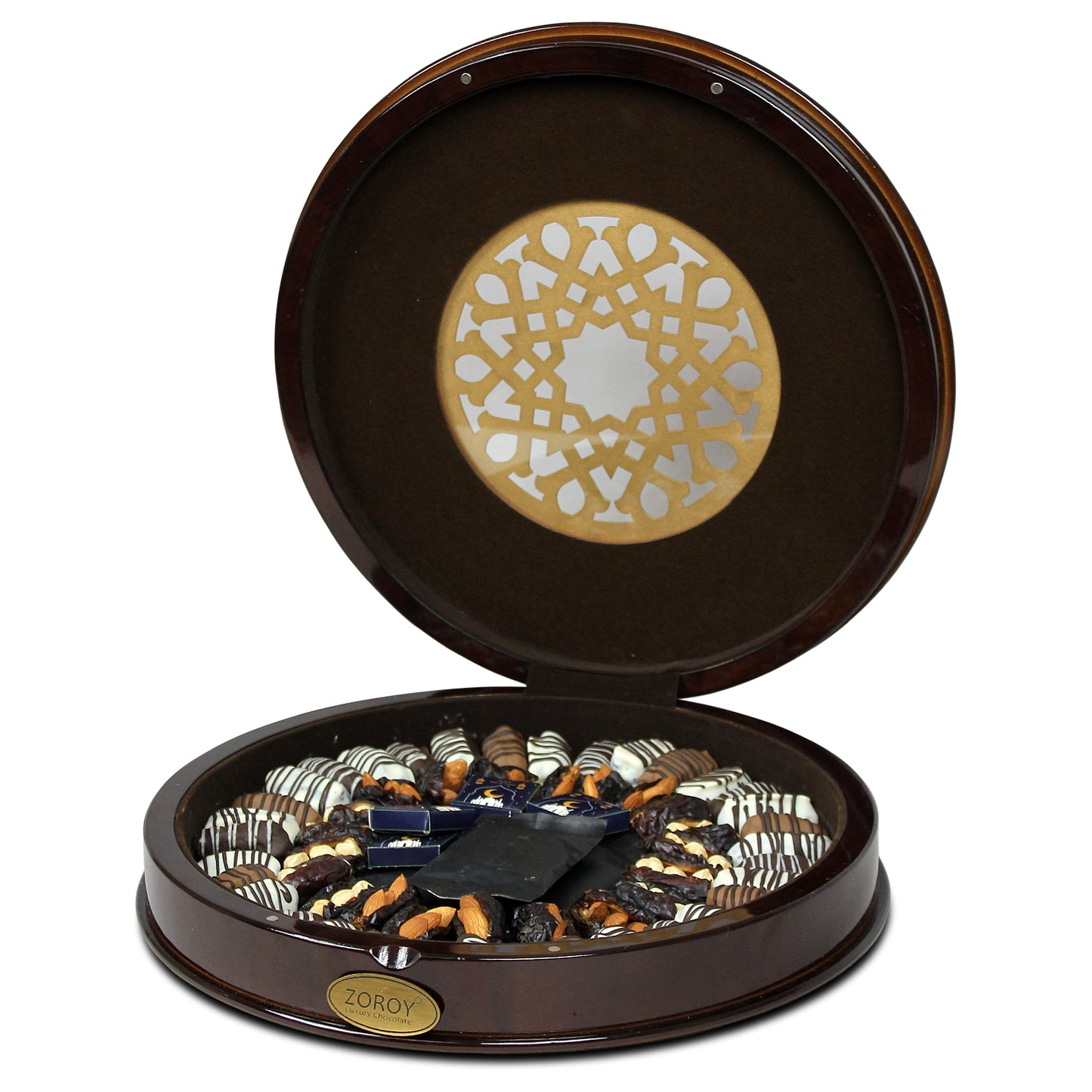 ZOROY Luxury Round Wooden Laser box of Dates