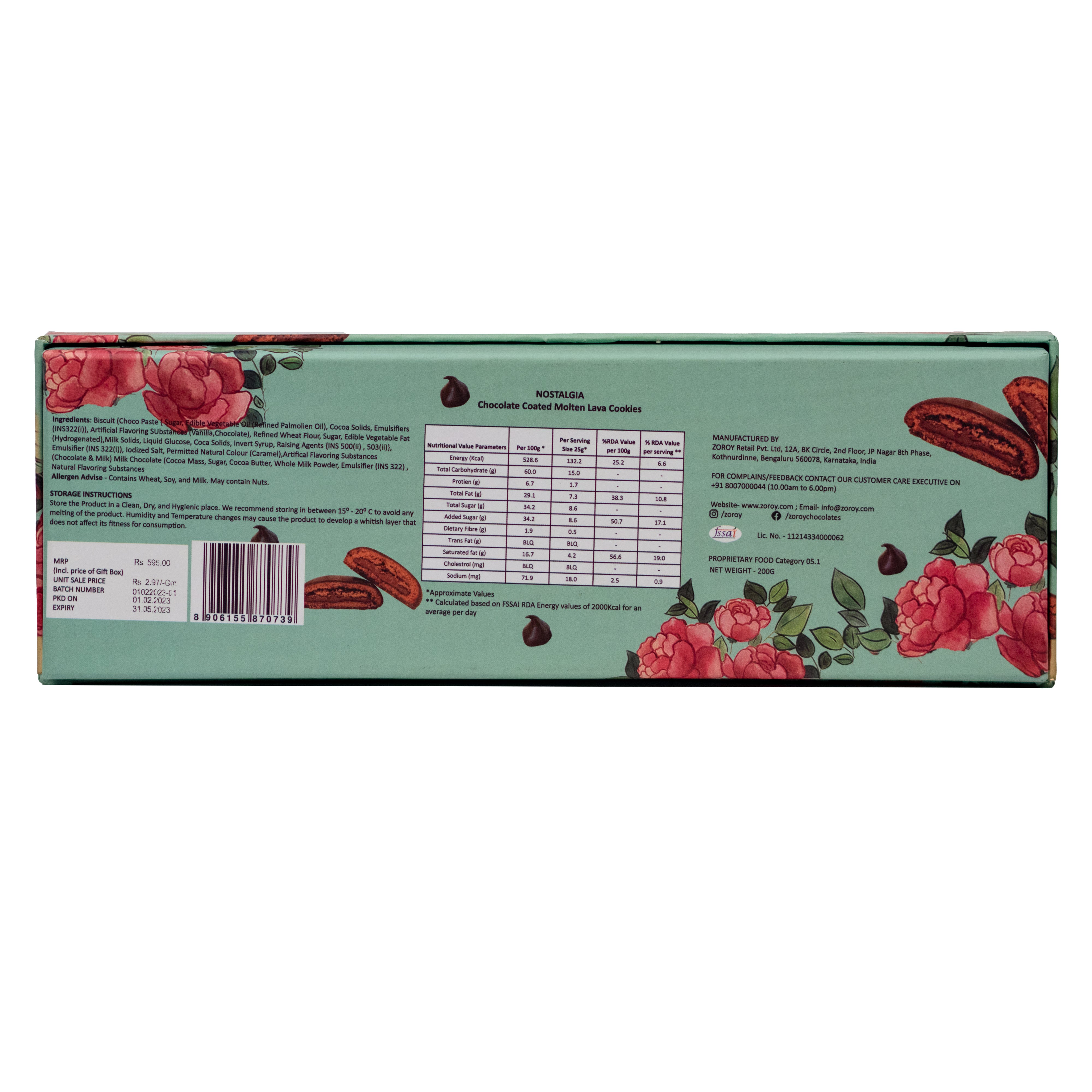 ZOROY Luxury Chocolate Nostalgia Box of 8 Molten Lava Chocolate Dipped Coated Cookies | Gift Box for Celebrations Diwali Festive Birthday Corporate New Year - 200 Gms - ZOROY