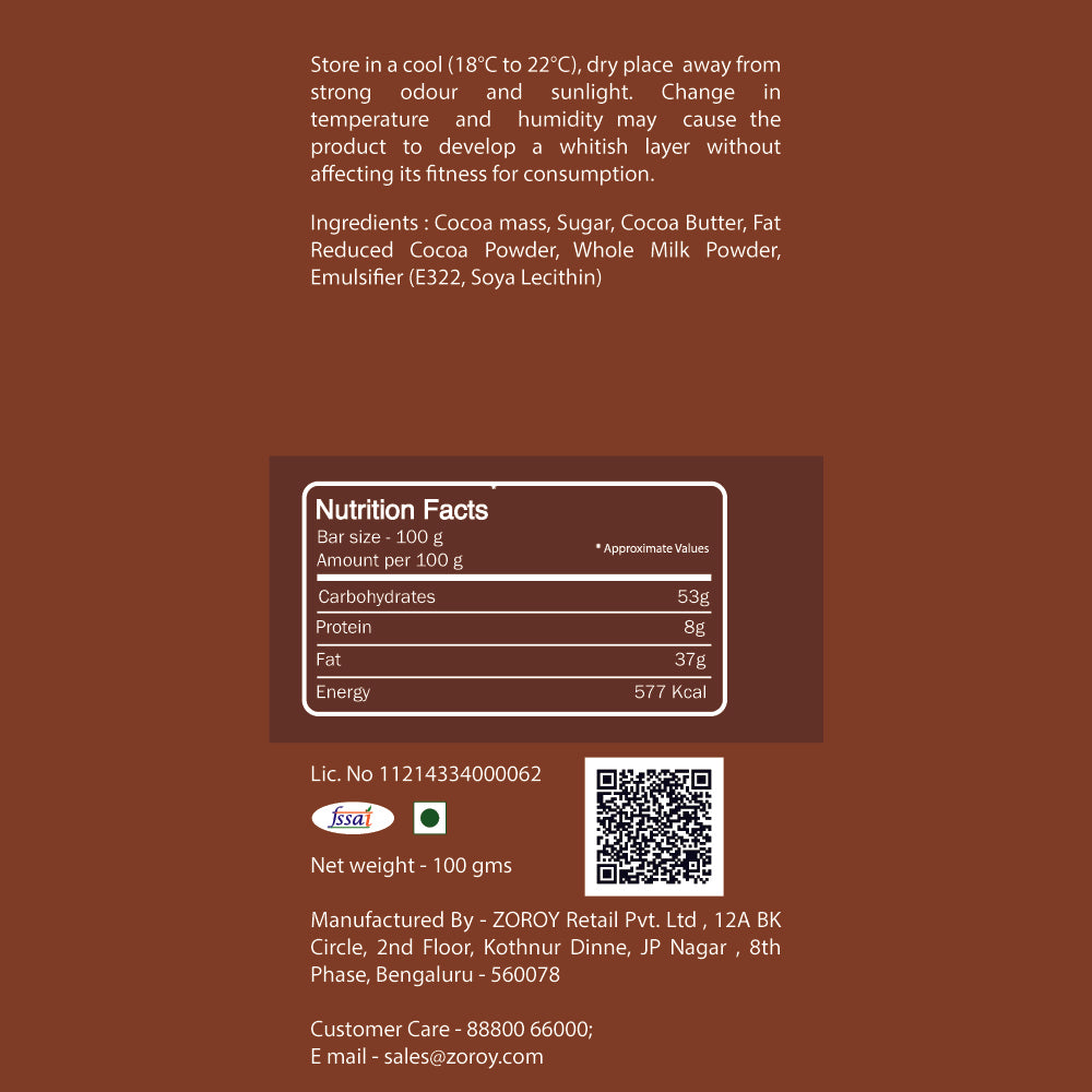 ZOROY LUXURY CHOCOLATE 100% Couverture Milk chocolate bar | Pure Dark chocolate Hazelnut bar Signature Belgian style chocolate | Set of 2 | 100 grams each