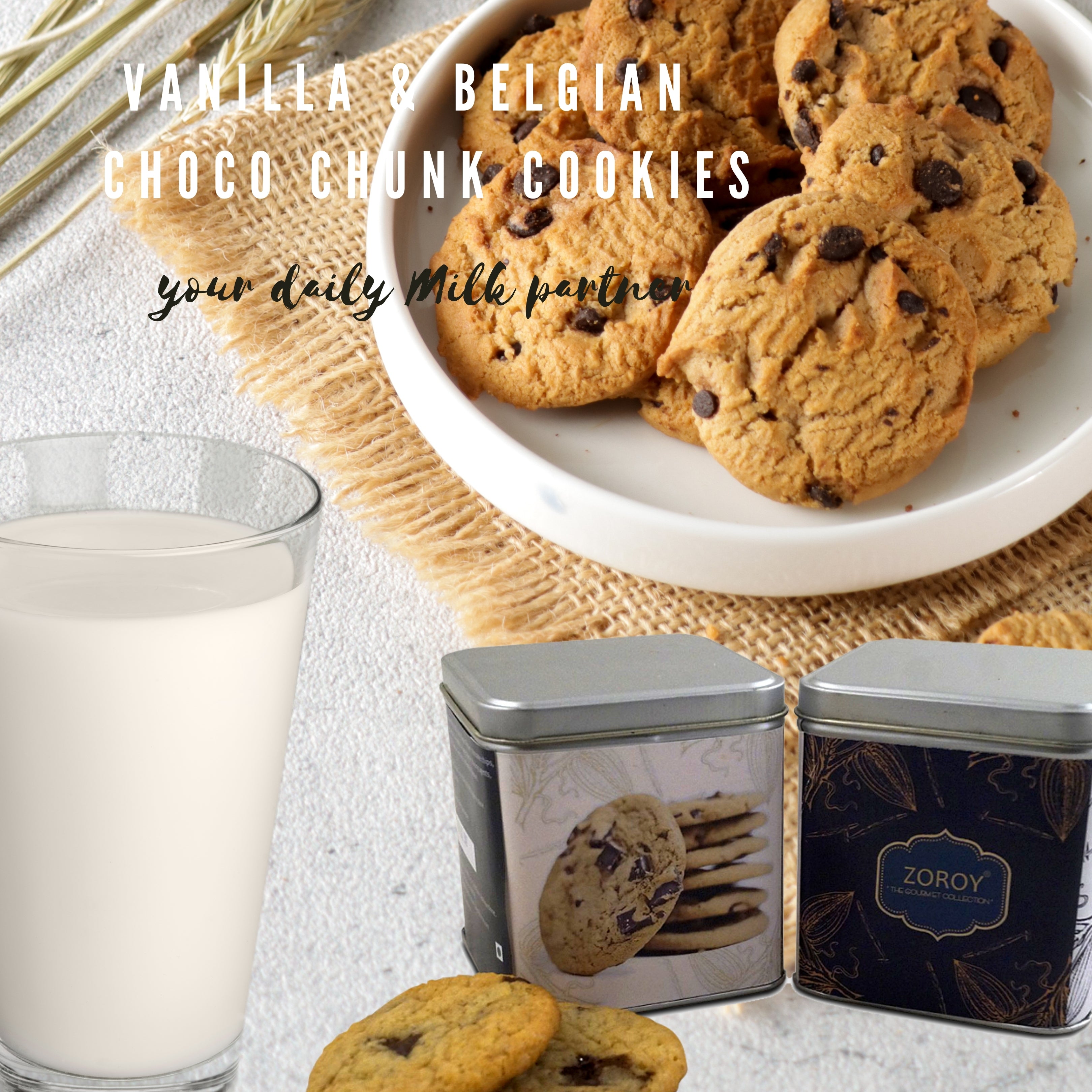 ZOROY THE FINESSE Belgian Chocolate chip cookies Double chocolate with Belgian Chocolate chunk cookies | Vanilla and Chocolate chip cookies | Handcrafted cookies | Eggless cookies | Set of 2 | 200gms