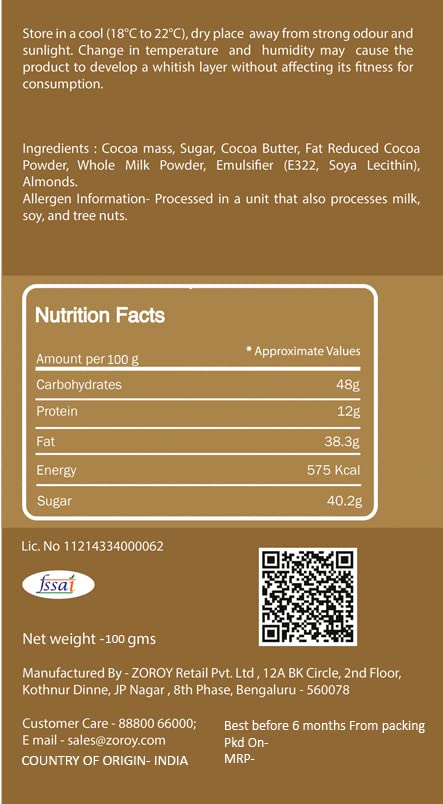 ZOROY LUXURY CHOCOLATE 100% Couverture 73% Dark chocolate bar | Milk Almond chocolate bar | Signature Belgian style chocolate | Set of 2 | 100 grams each