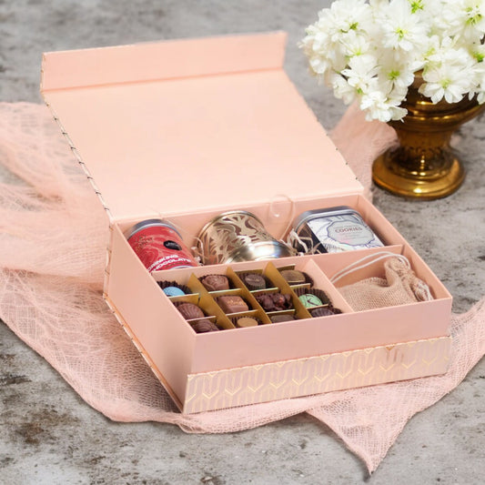 ZOROY Luxury Chocolate Prominence Gift Hamper For Diwali Corporate Festive Birthday Weeding Christmas | Dry fruits | Metal T-lite Holder | Chocolates | Drinking chocolate | Aroma Diffuser | 100% Veg