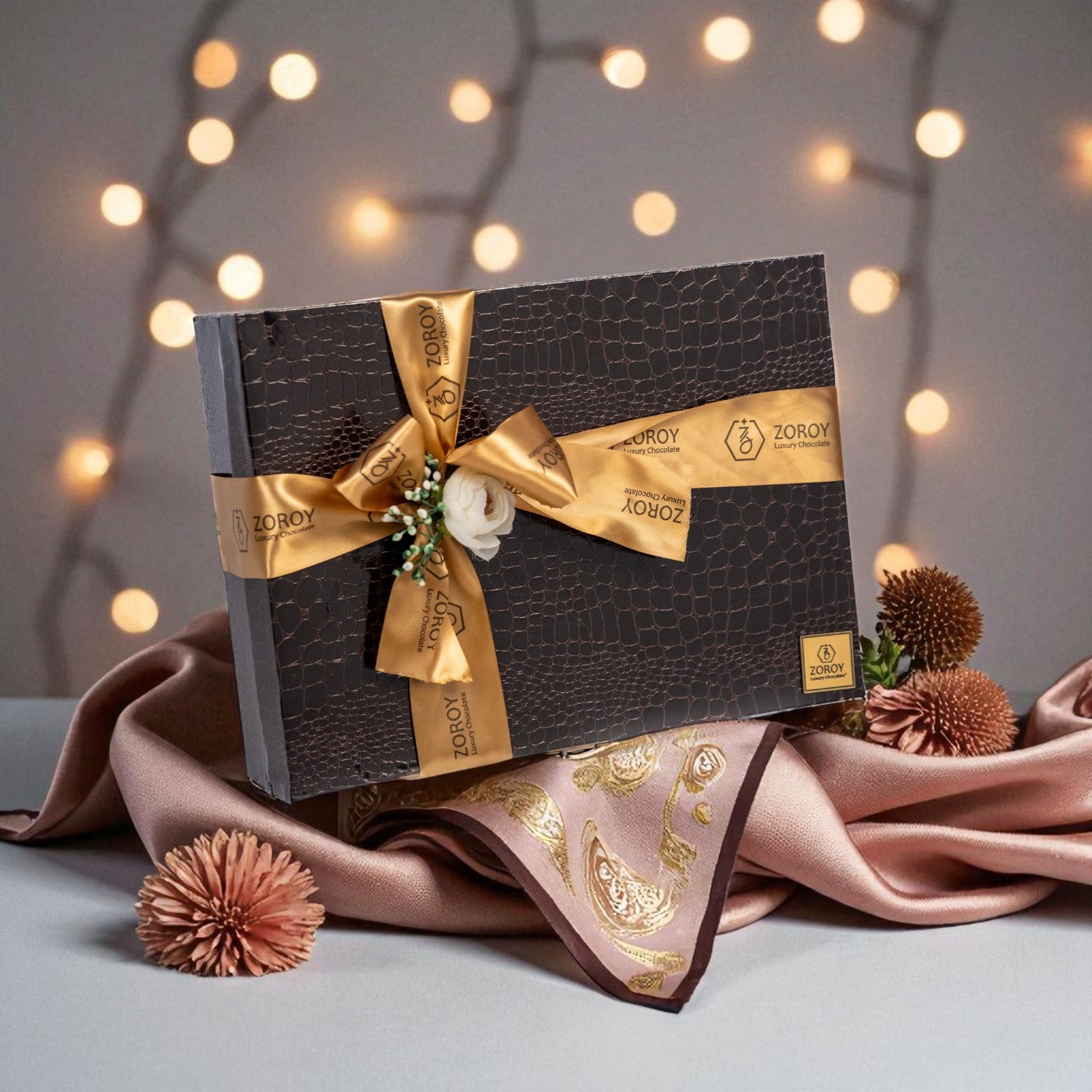 ZOROY Luxury Chocolate Festive Sandook Gift Hamper For Diwali Corporate Birthday Weeding essentials | Belgian style chocolate | Dry fruits | Metal T-lite Holder | Coated nuts | Drinking chocolate