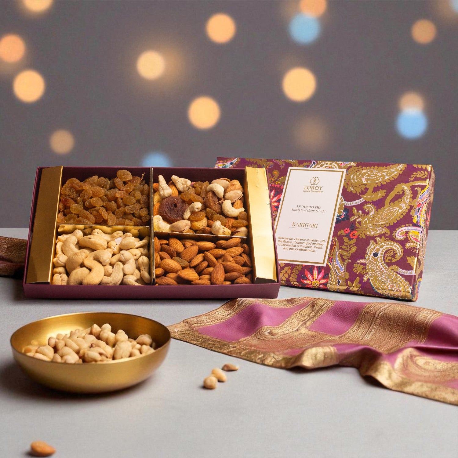 ZOROY Diwali Gift Box with 240 Gms Assortment Of Almond Raisins Cashews And Mix Dry Fruits Combo Pack