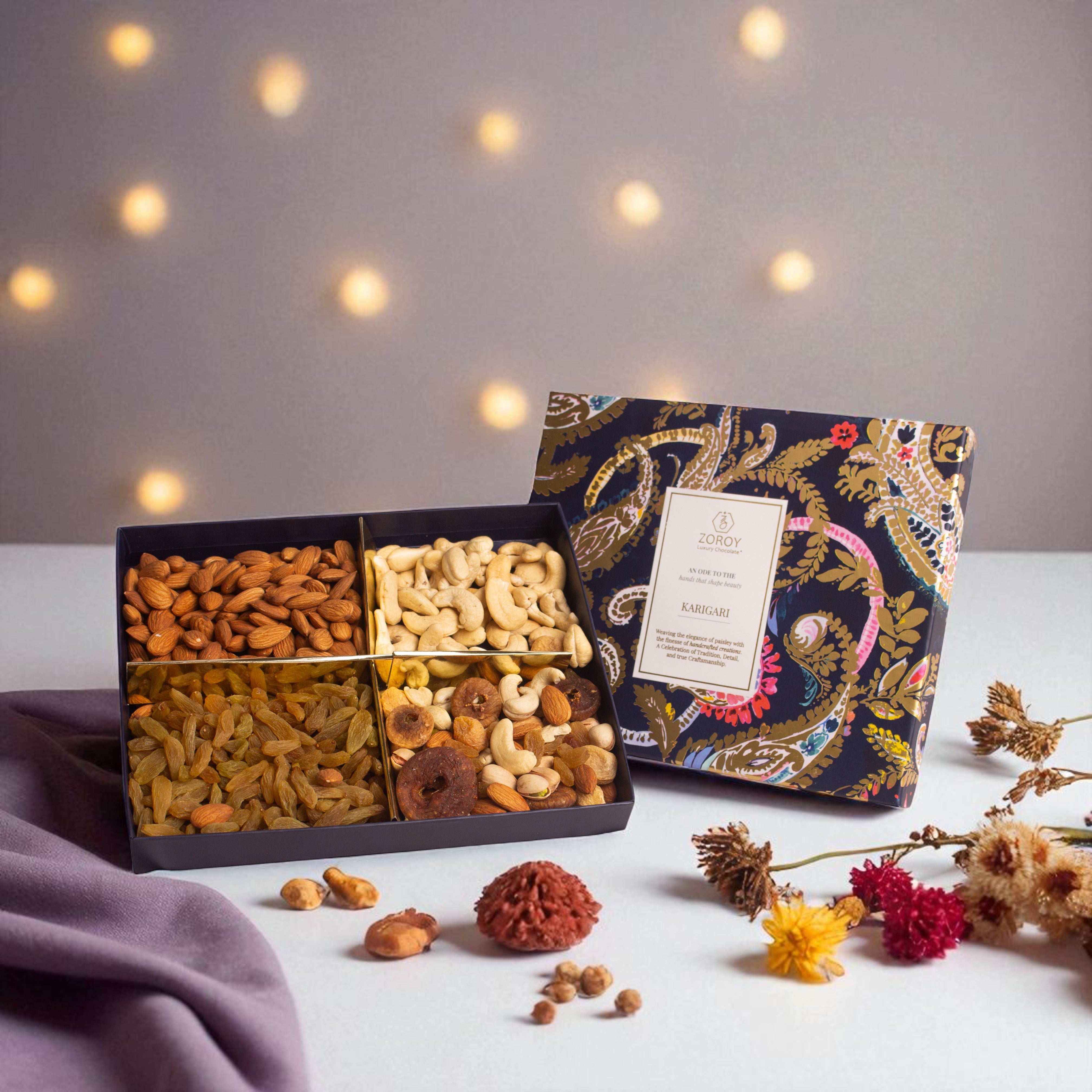ZOROY Diwali Gift Box with 500 Gms Assortment Of Almond Raisins Cashews And Mix Dry Fruits Combo Pack