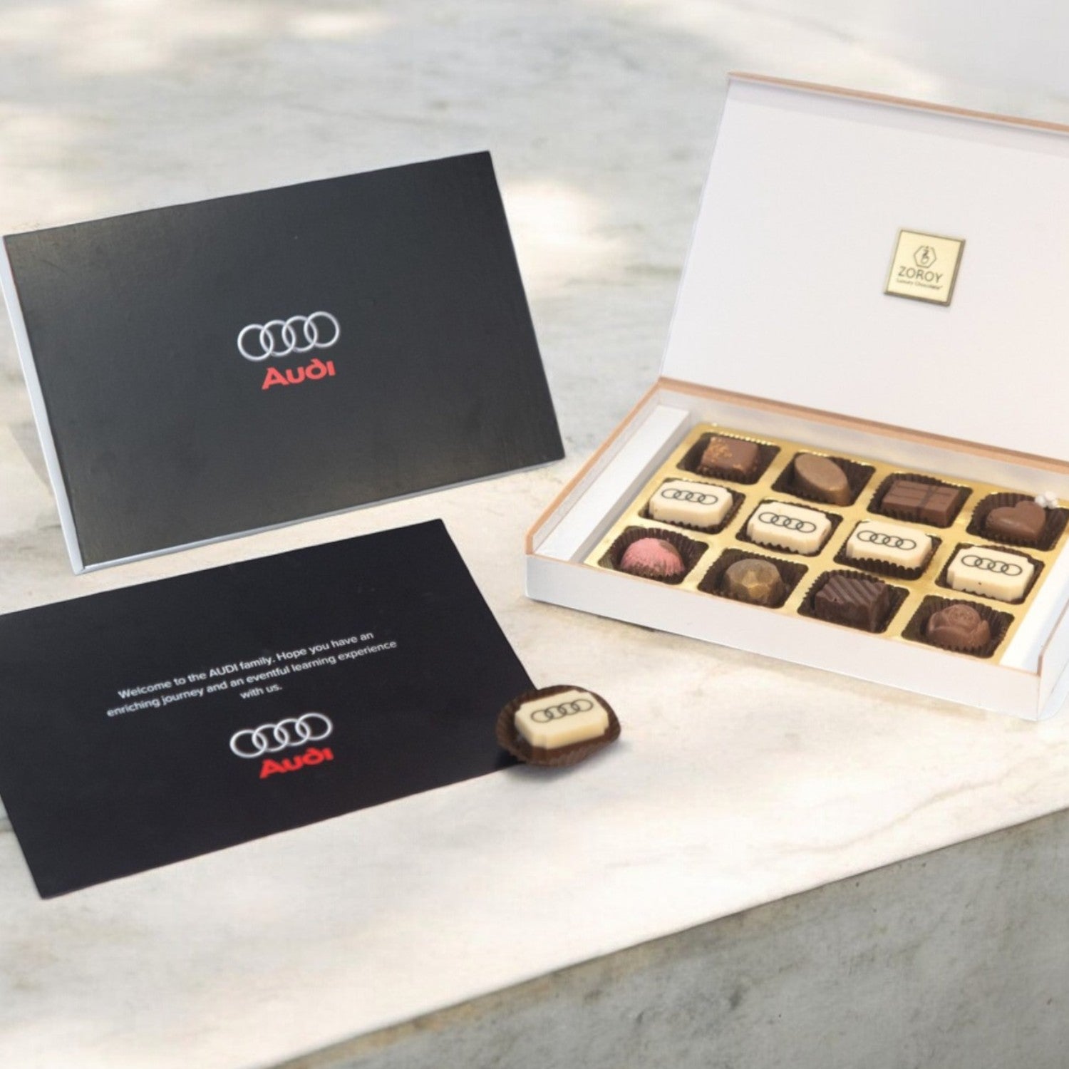ZOROY Personalised Customised Photo Printed Wooden Chocolate Gift Box of 12 - Corporate  Gifts with Company Name, Brand Logo printed on Chocolates and Personalised Message Card