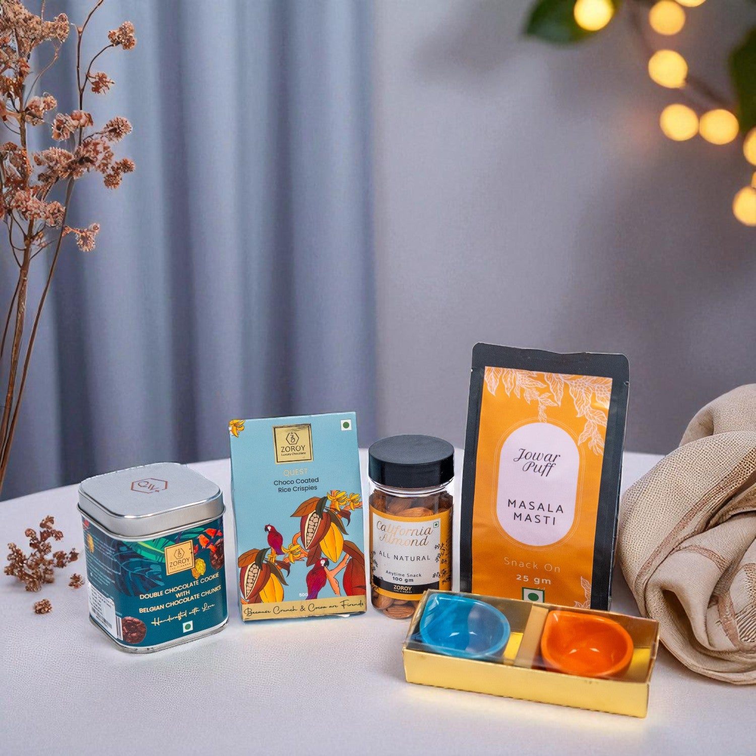 ZOROY Fine Basket Jute Feel Gift Hamper contains Gourmet Cookie , Snac