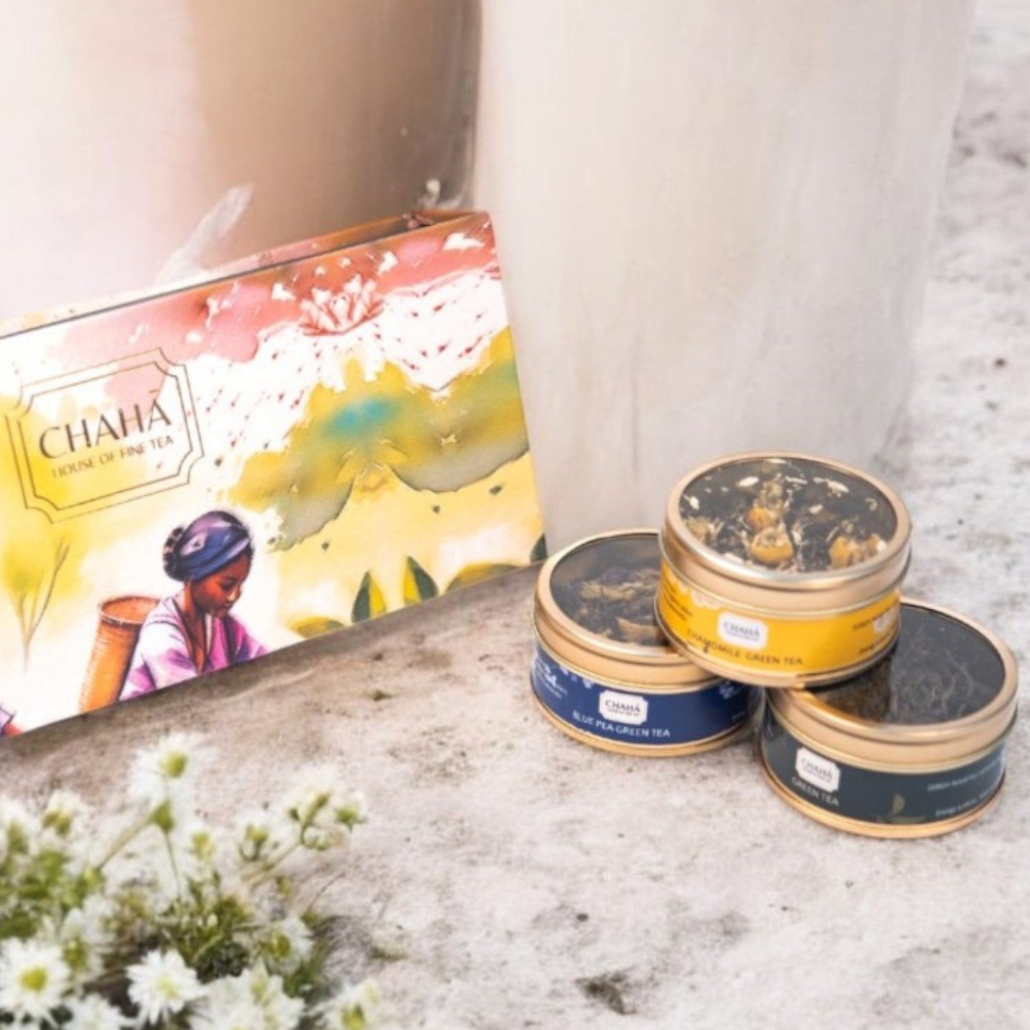 ZOROY Chaha Tea Hamper of 3 Assorted Green teas, Contains  Blue Pea flower green tea, Chamomile blended green tea and Plain green tea. Net Weight 40g. A great Sampler gift  pack for Tea Lovers