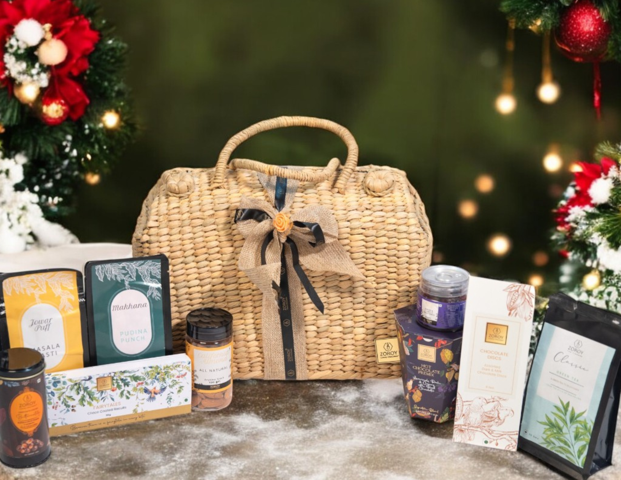 ZOROY PICNIC GIFT BASKET HAMPER SEASON 2 | snacks | nuts | chocolates | mixed berry| Hot chocolate Premix |green tea | Ideal for Holiday Christmas New Year and Corporate Gifts | everyday gifts