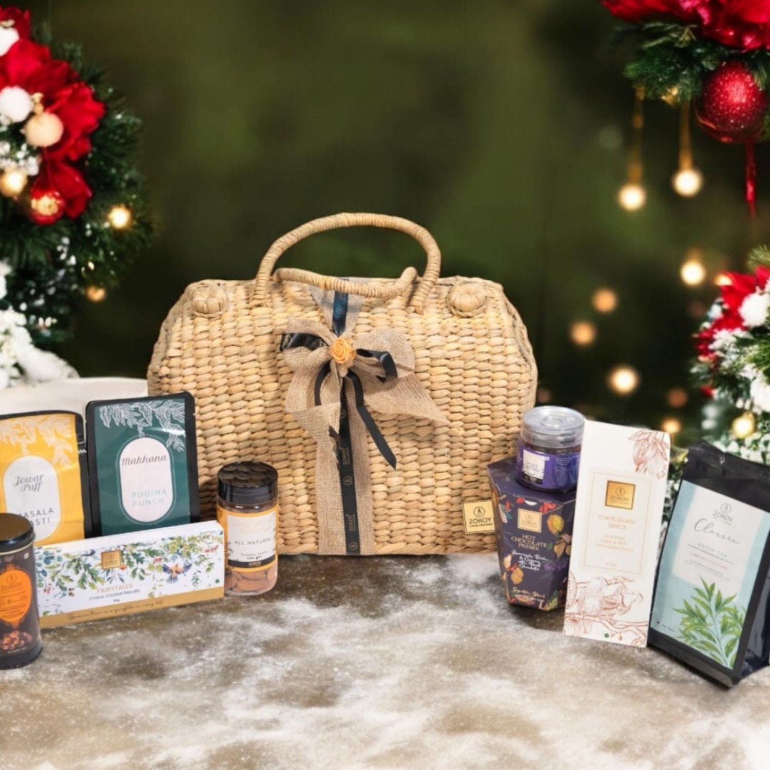 ZOROY PICNIC GIFT BASKET HAMPER SEASON 2 | snacks | nuts | chocolates | mixed berry| Hot chocolate Premix |green tea | Ideal for Holiday Christmas New Year and Corporate Gifts | everyday gifts